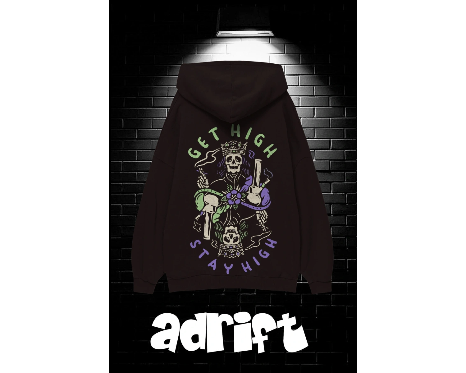 Unisex Oversize Kapüşonlu Kanguru Cepli Get High Stay High Baskılı Sweatshirt Hoodie Beyaz