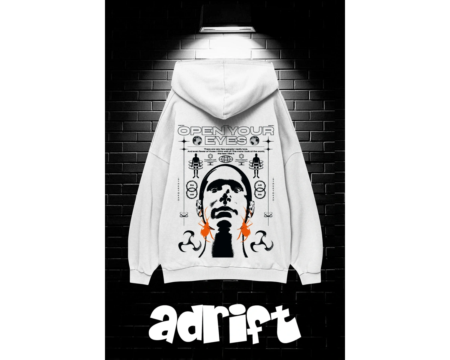 Unisex Oversize Kapüşonlu Kanguru Cepli Open Your Baskılı Sweatshirt Hoodie Beyaz