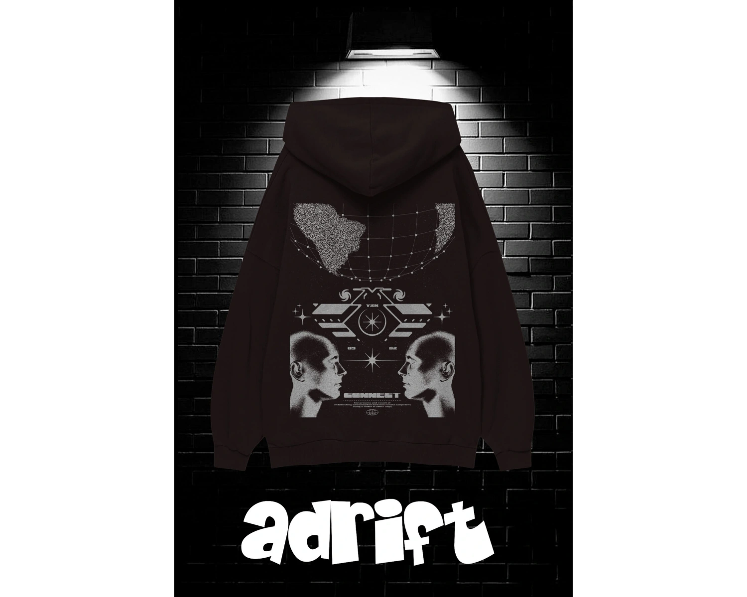 Unisex Oversize Kapüşonlu Kanguru Cepli Resro Futurısm Baskılı Sweatshirt Hoodie Beyaz