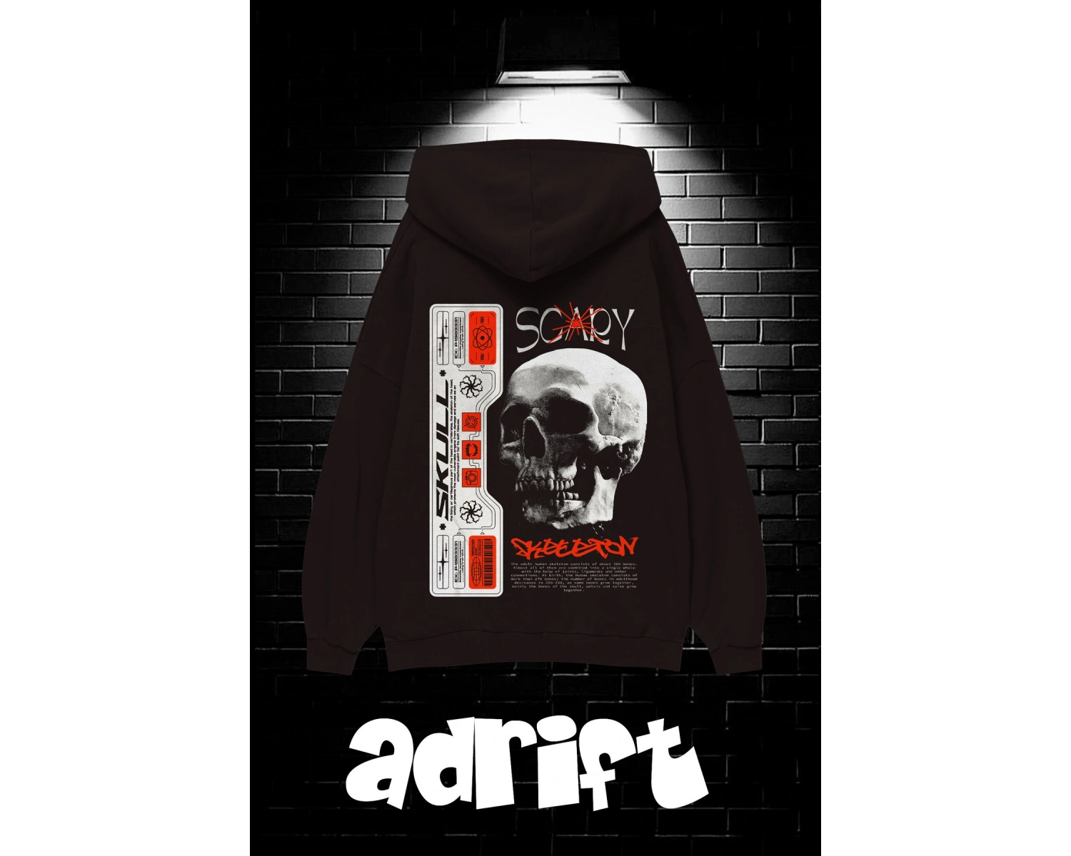 Unisex Oversize Kapüşonlu Kanguru Cepli Scaryskul Baskılı Sweatshirt Hoodie Beyaz