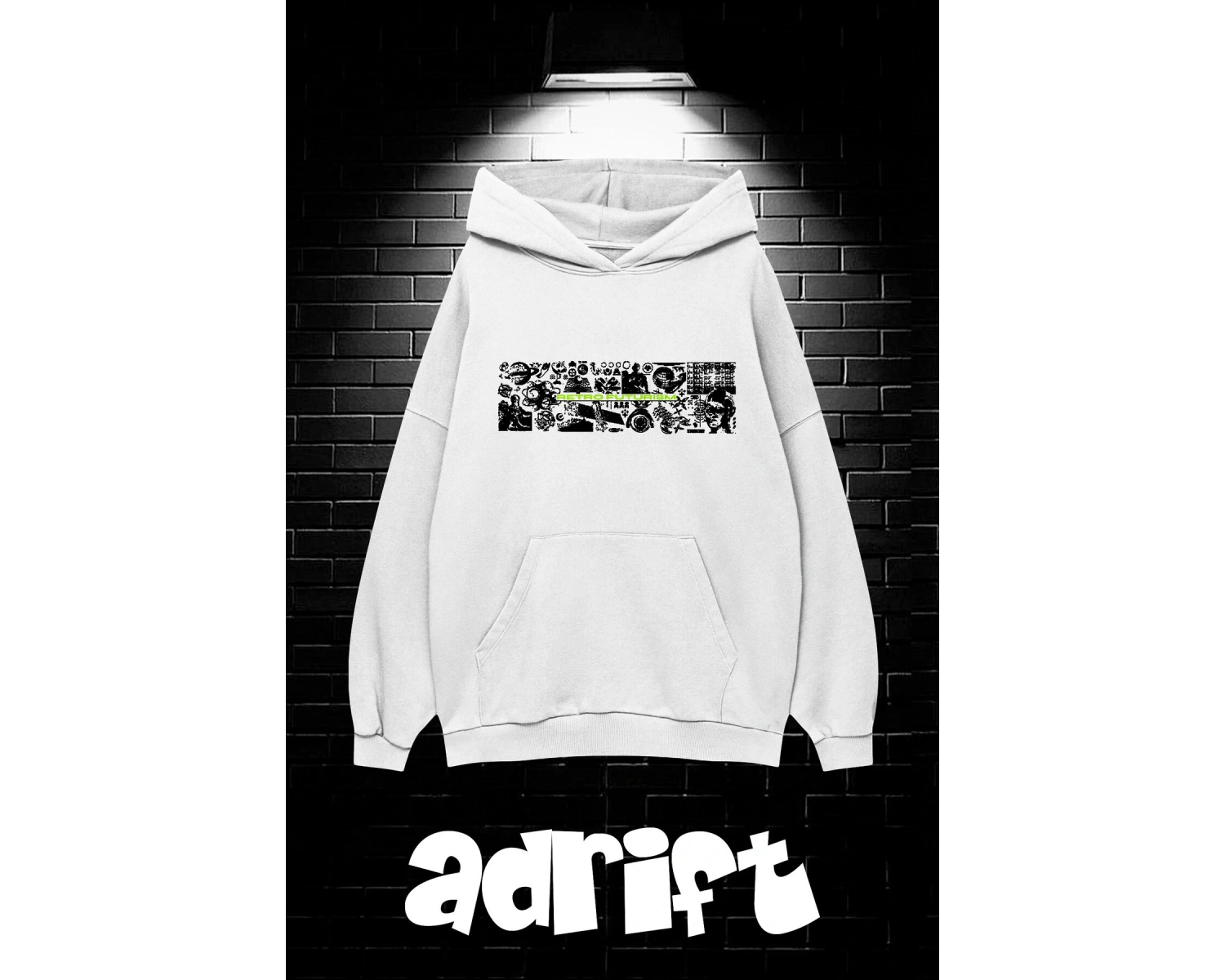 Unisex Oversize Kapüşonlu Kanguru Cepli Scaryskul Baskılı Sweatshirt Hoodie Beyaz