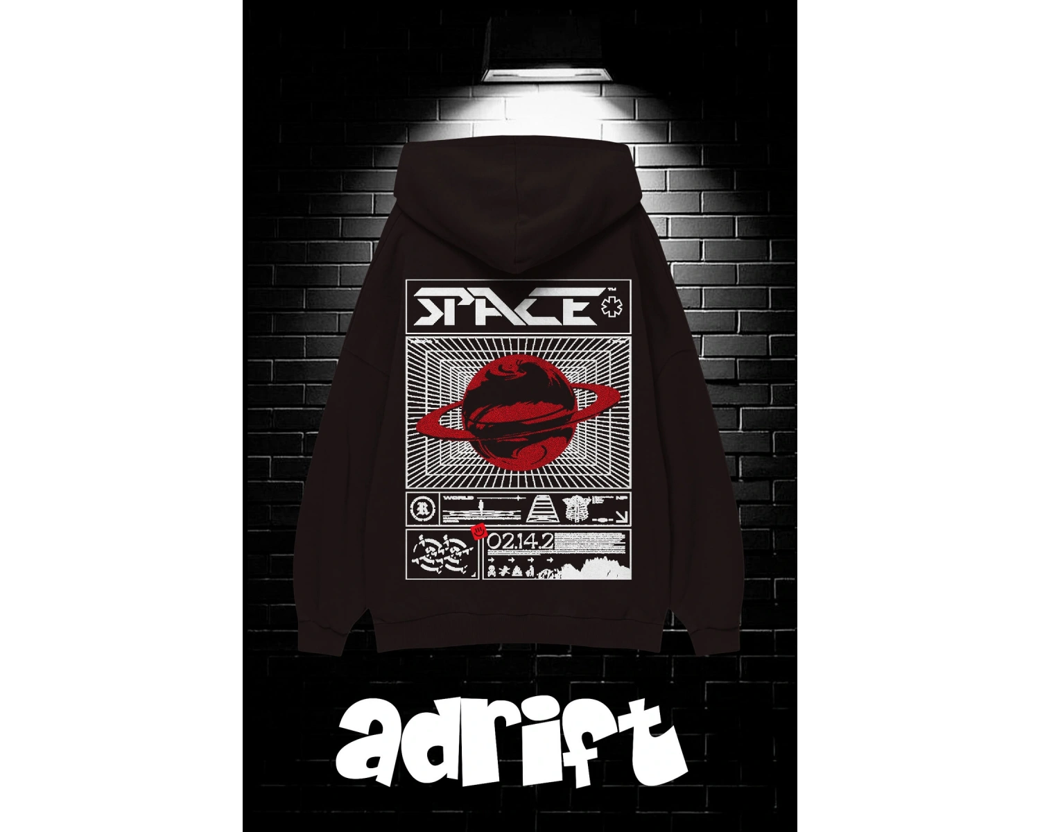 Unisex Oversize Kapüşonlu Kanguru Cepli Space Worldred Baskılı Sweatshirt Hoodie Beyaz