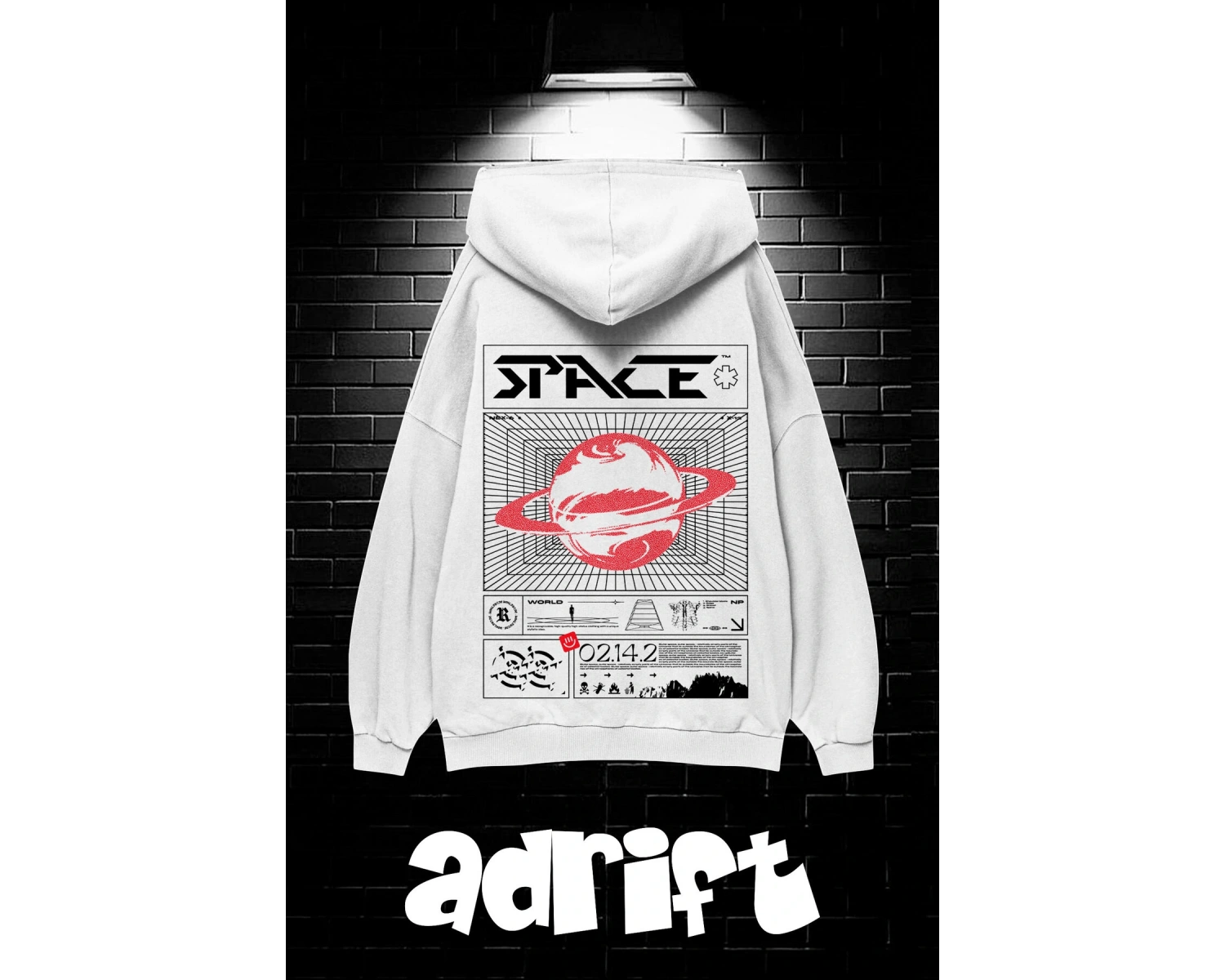 Unisex Oversize Kapüşonlu Kanguru Cepli Space Worldred Baskılı Sweatshirt Hoodie Beyaz