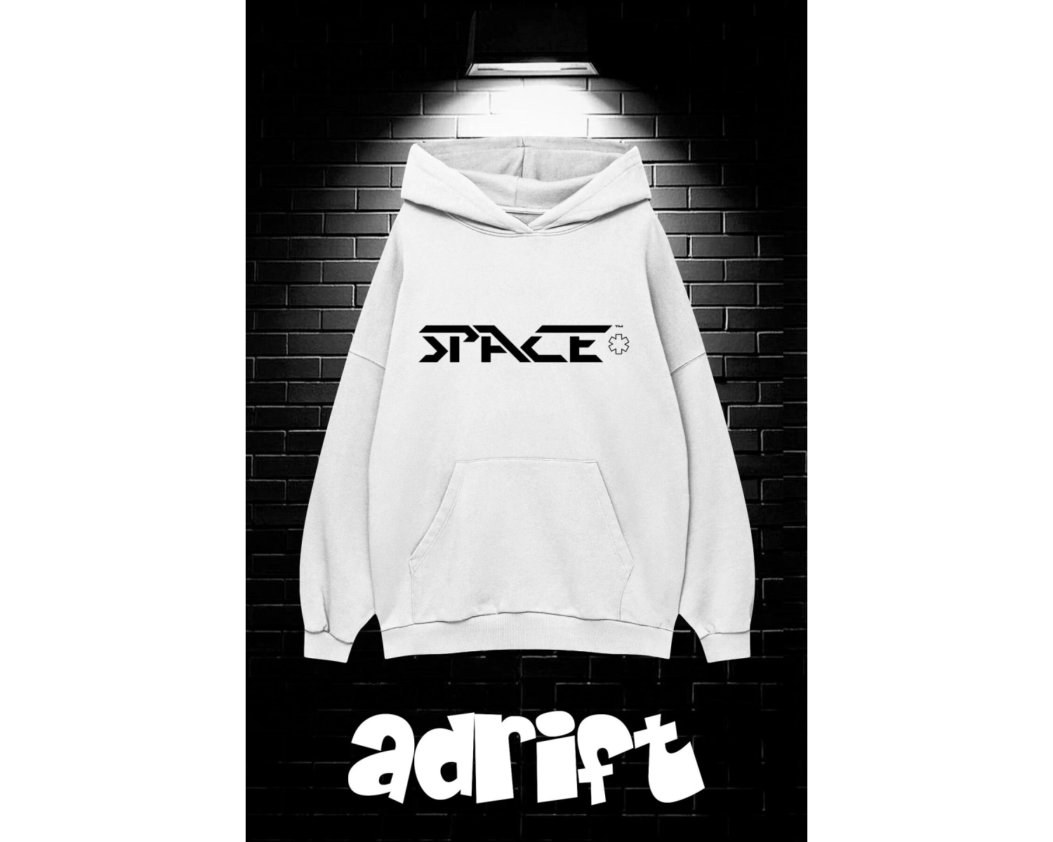 Unisex Oversize Kapüşonlu Kanguru Cepli Space Worldred Baskılı Sweatshirt Hoodie Beyaz