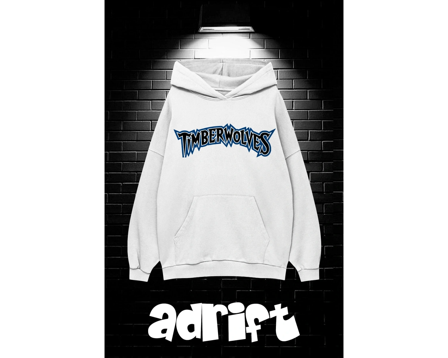 Unisex Oversize Kapüşonlu Kanguru Cepli Timberwolves Baskılı Sweatshirt Hoodie Beyaz