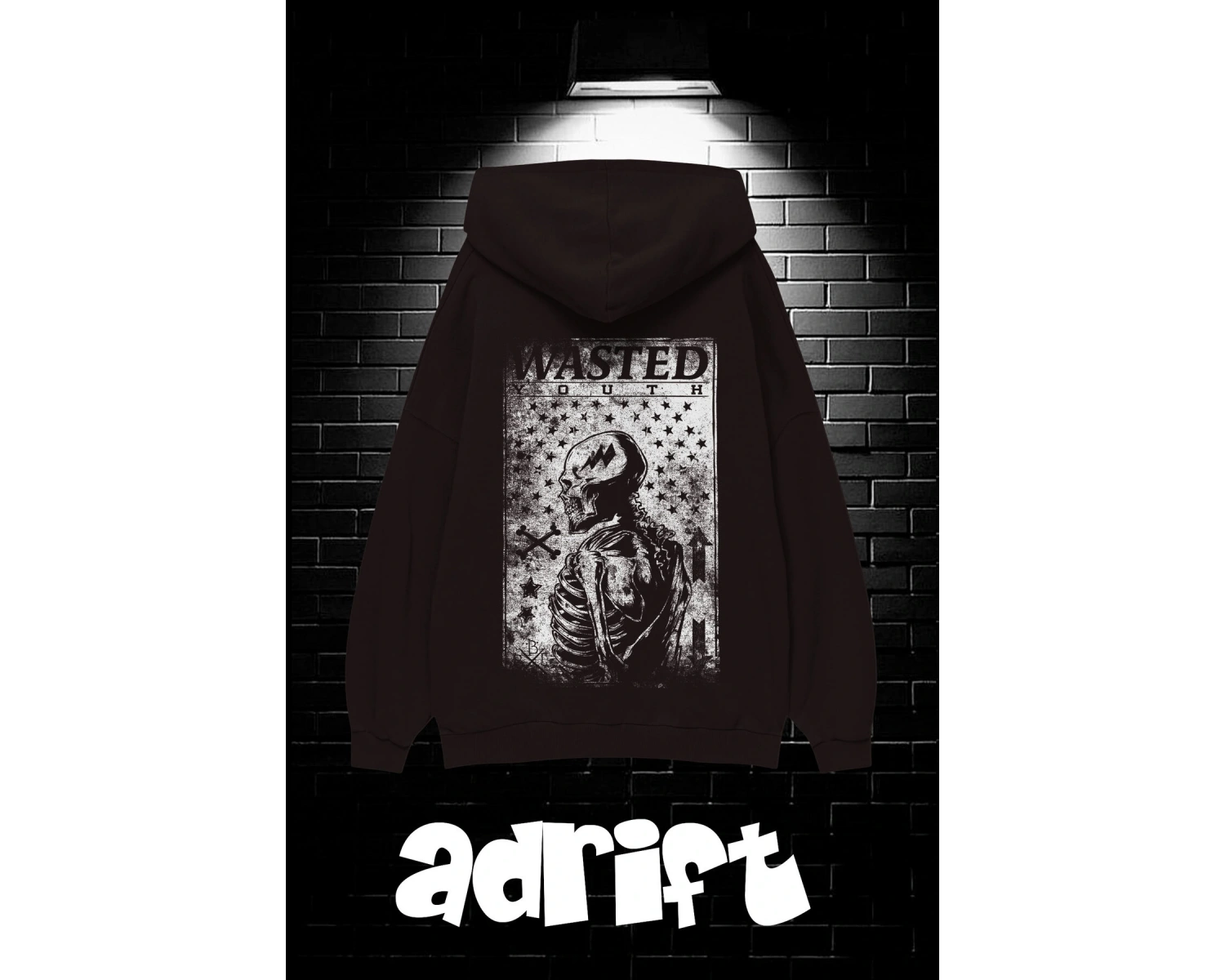 Unisex Oversize Kapüşonlu Kanguru Cepli Wasted Baskılı Sweatshirt Hoodie Beyaz