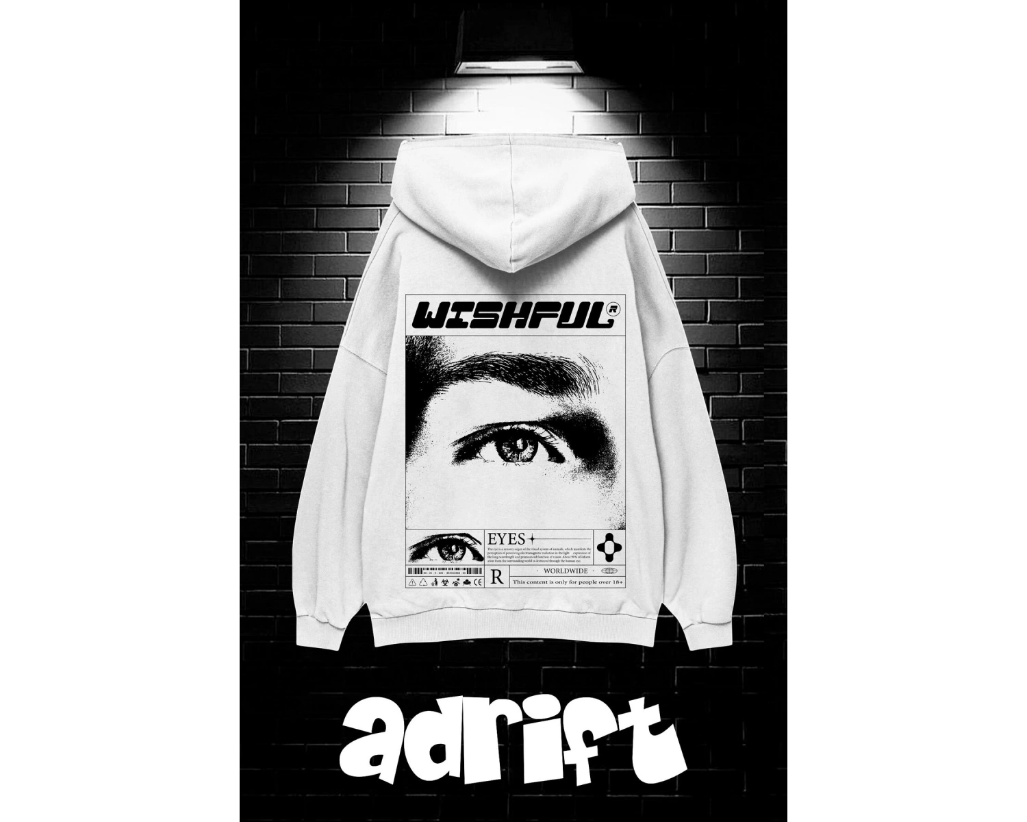 Unisex Oversize Kapüşonlu Kanguru Cepli Wıshful Baskılı Sweatshirt Hoodie Beyaz