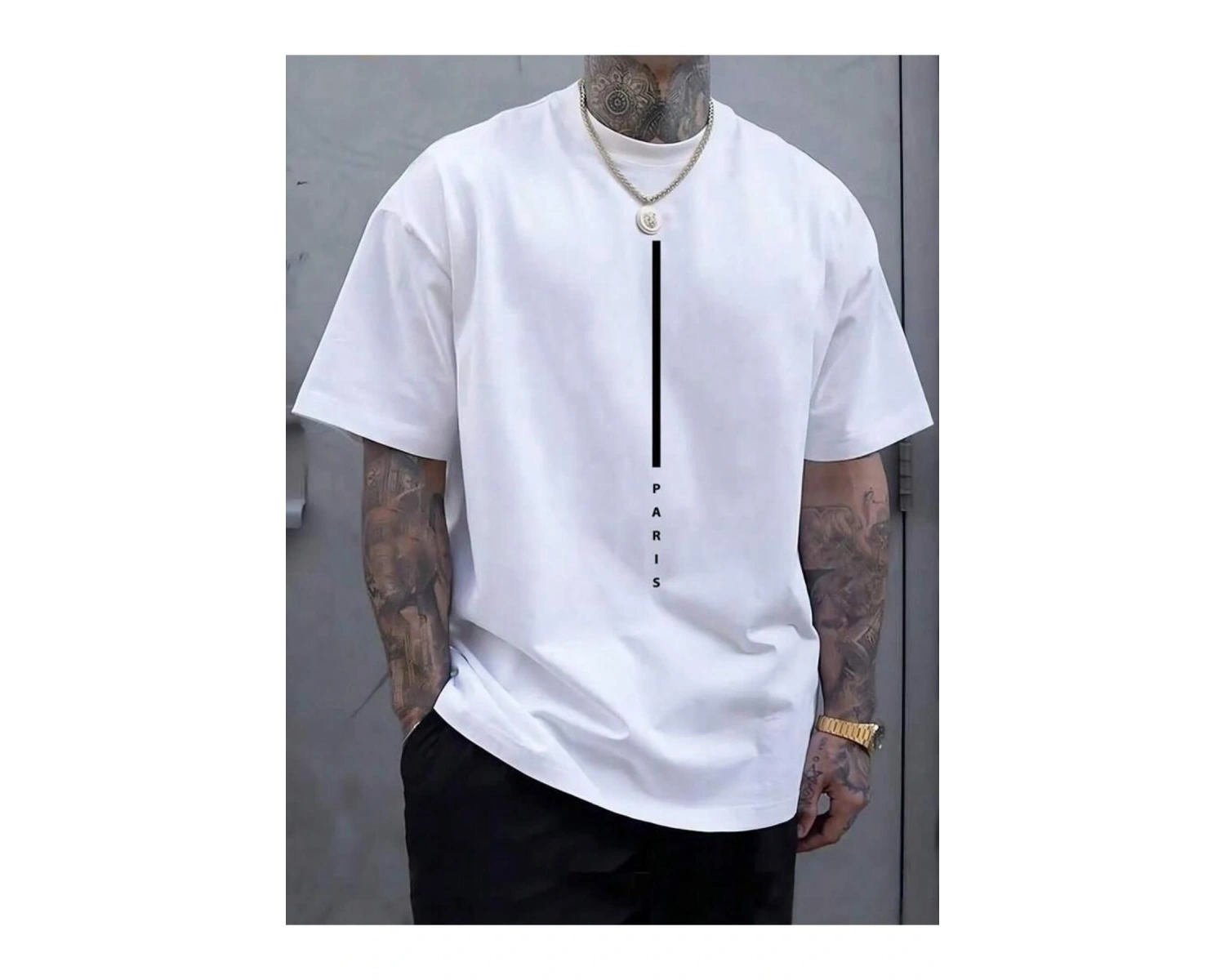 Unisex Paris Çizgi Baskılı Oversize %100 Pamuk