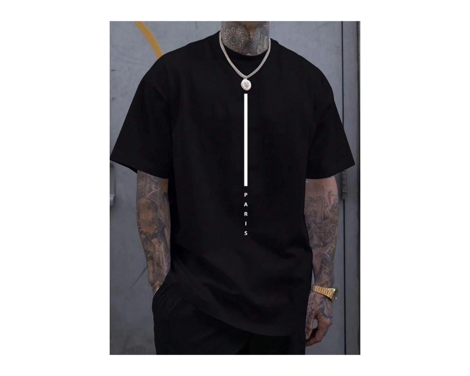 Unisex Paris Çizgi Baskılı Oversize %100 Pamuk