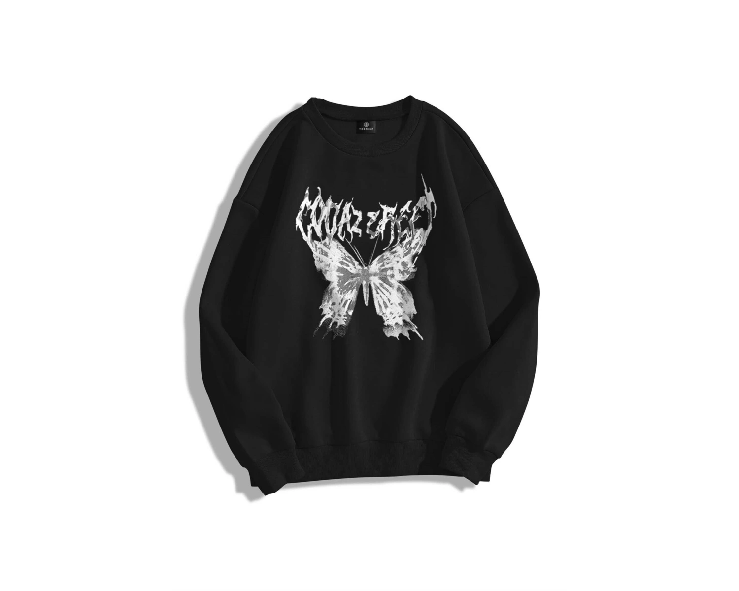 Unisex Punk Kelebek Bisiklet Yaka Sweatshirt Siyah