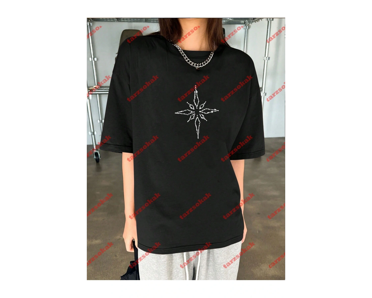 Unisex Pusula Baskılı Tshirt Beyaz