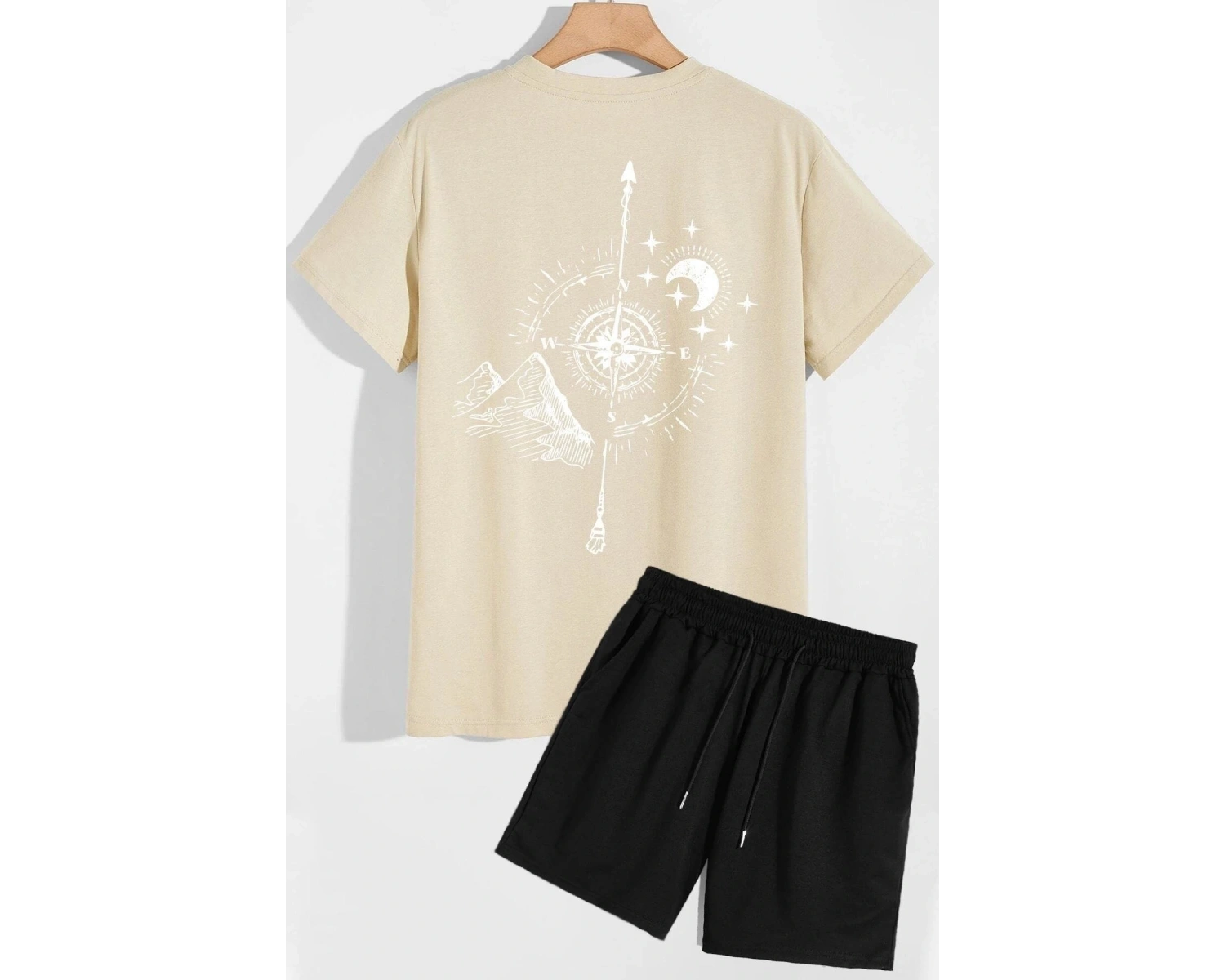 Unisex Pusula Şort T-shirt Eşofman Takımı TSH-PUSULA-SHRT-DÜZ