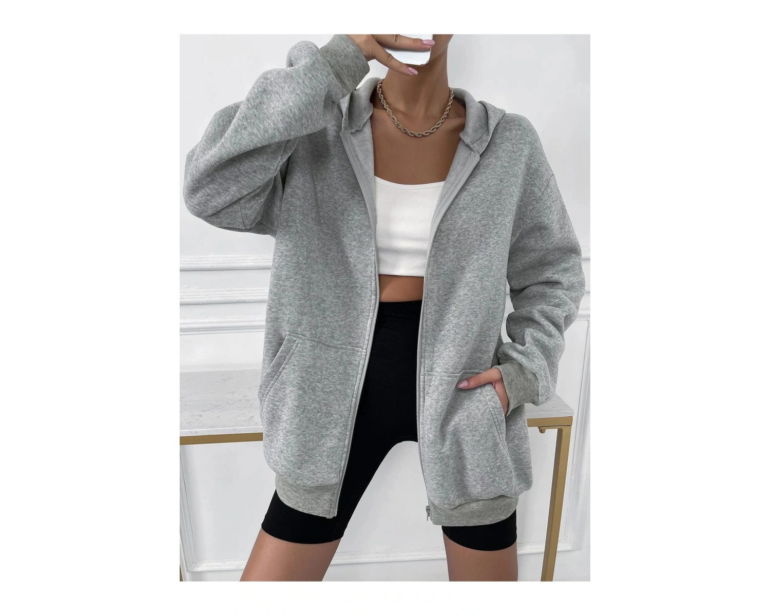 Unisex Renkli Oversize Kapüşonlu Fermuarlı Hırka