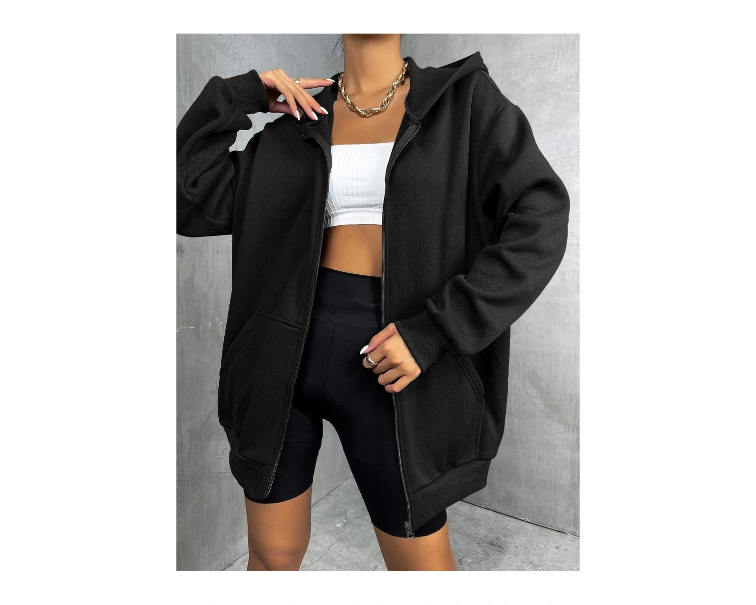 Unisex Renkli Oversize Kapüşonlu Fermuarlı Hırka