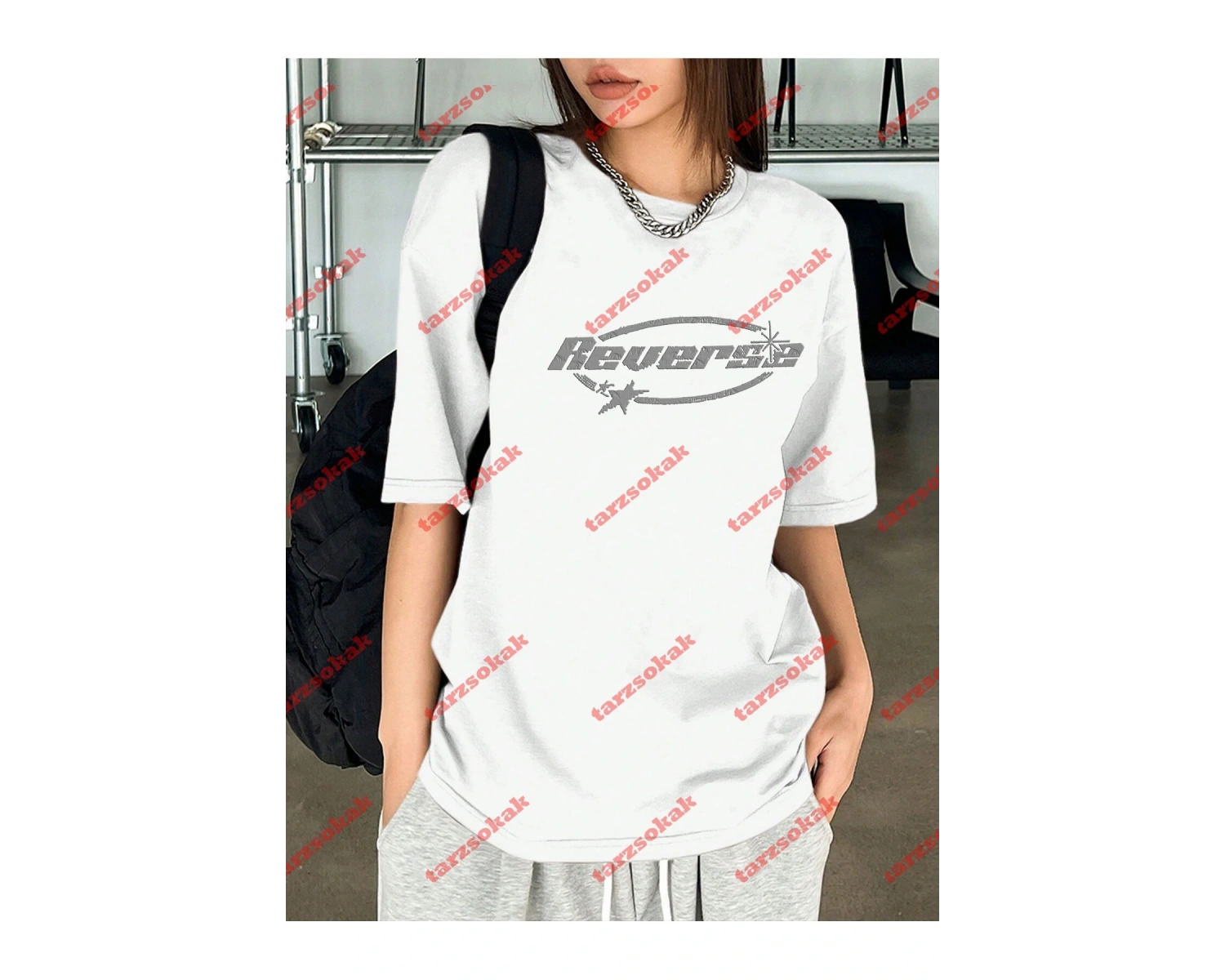 Unisex Reverse Baskılı Tshirt Beyaz