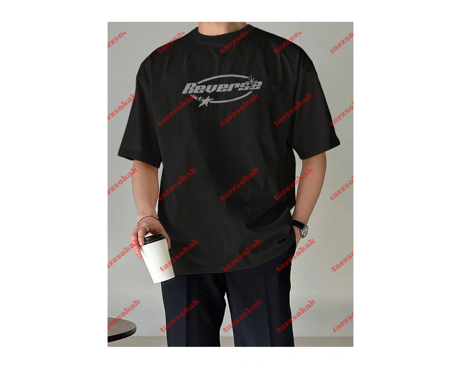 Unisex Reverse Baskılı Tshirt Siyah