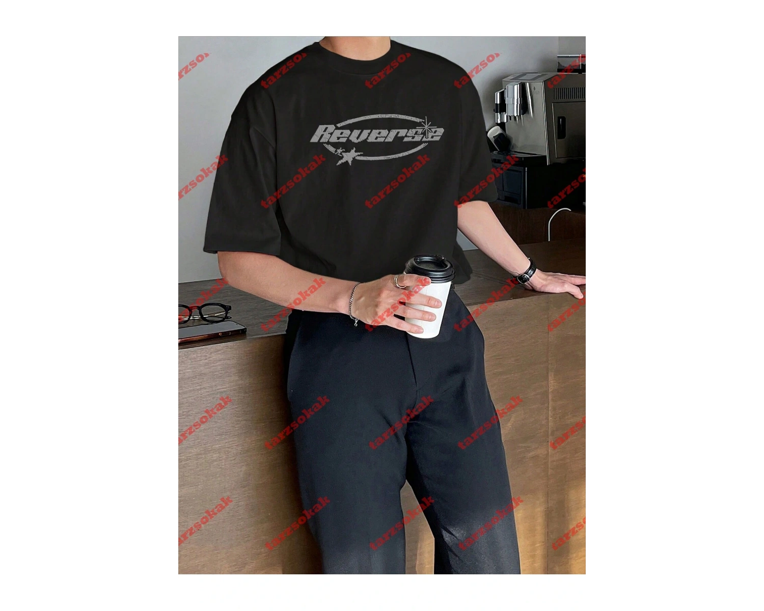 Unisex Reverse Baskılı Tshirt Siyah