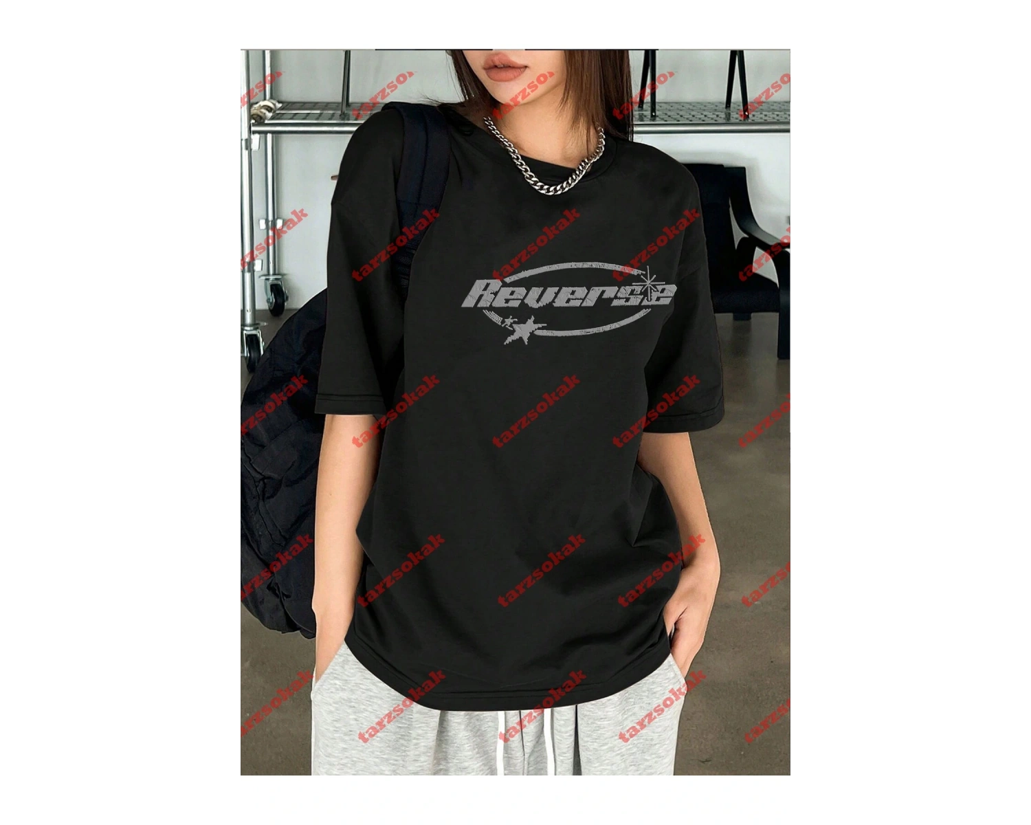 Unisex Reverse Baskılı Tshirt Siyah