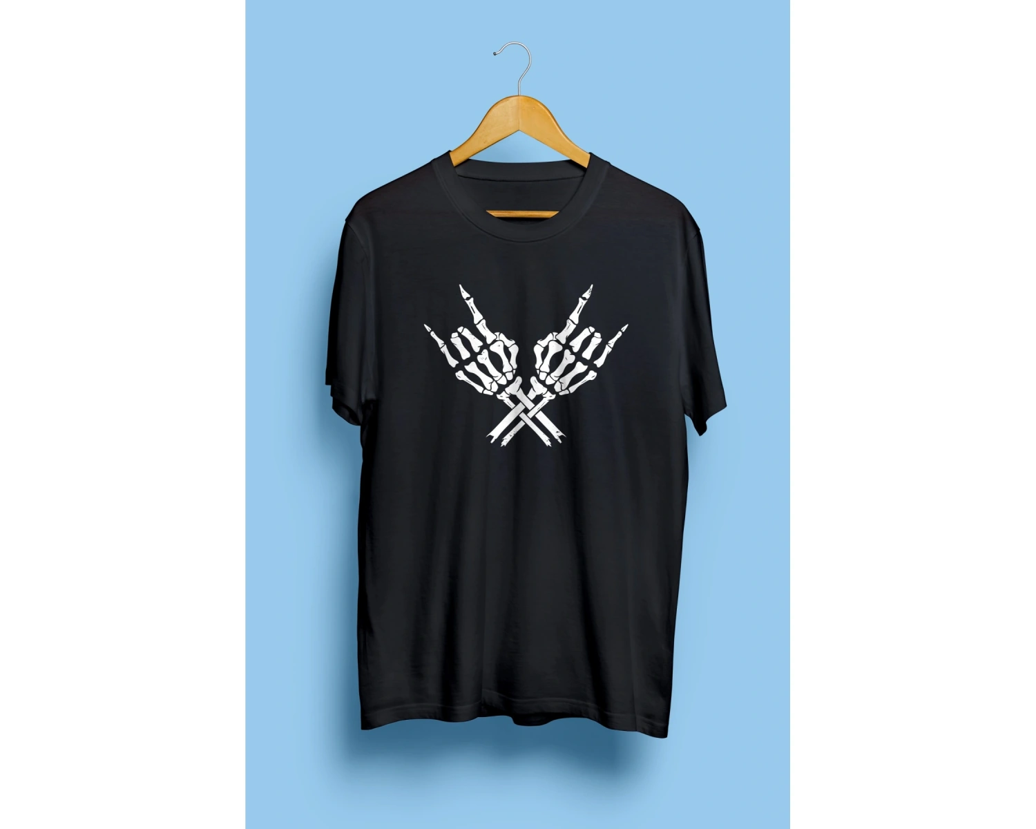 Unisex Rock Metal Işaret Iskelet El Tasarım Baskılı Tişört