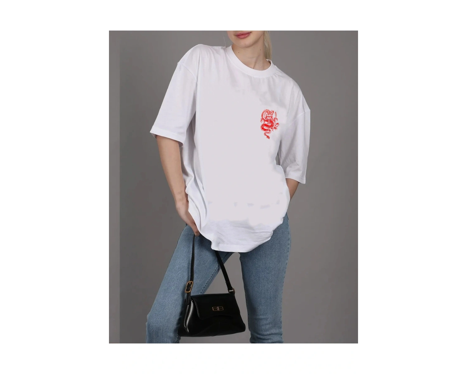 Unisex Şanslı Dragon Rahat Kesim Oversize T-shirt