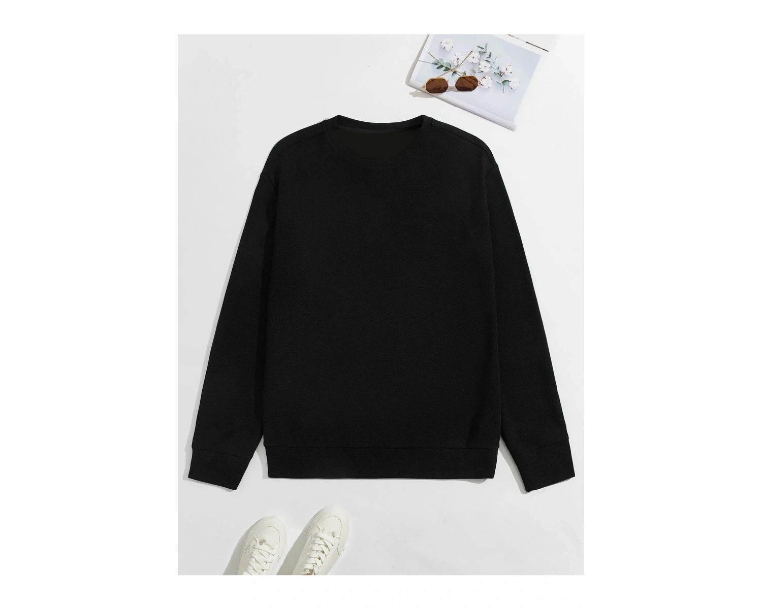 Unisex Scenery Baskılı Oversize Bisiklet Yaka Sweatshirt Siyah