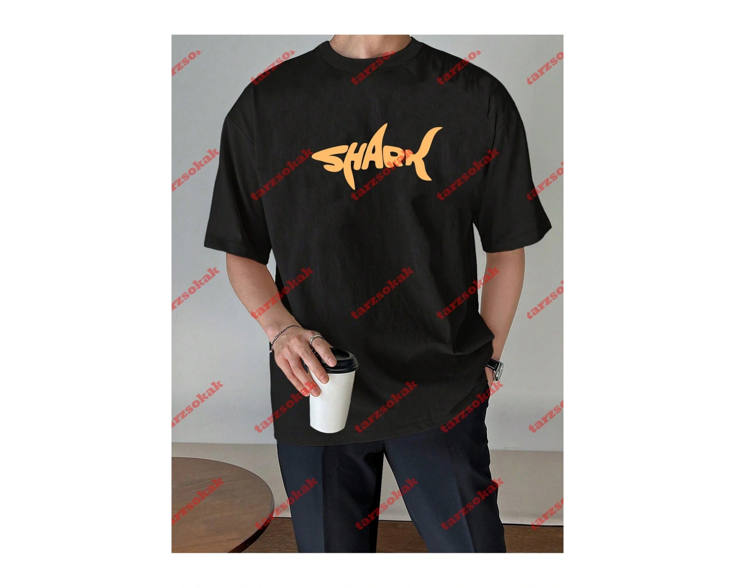 Unisex Shark Tasarım Tshirt Kısa kollu bisiklet yaka t-shirt