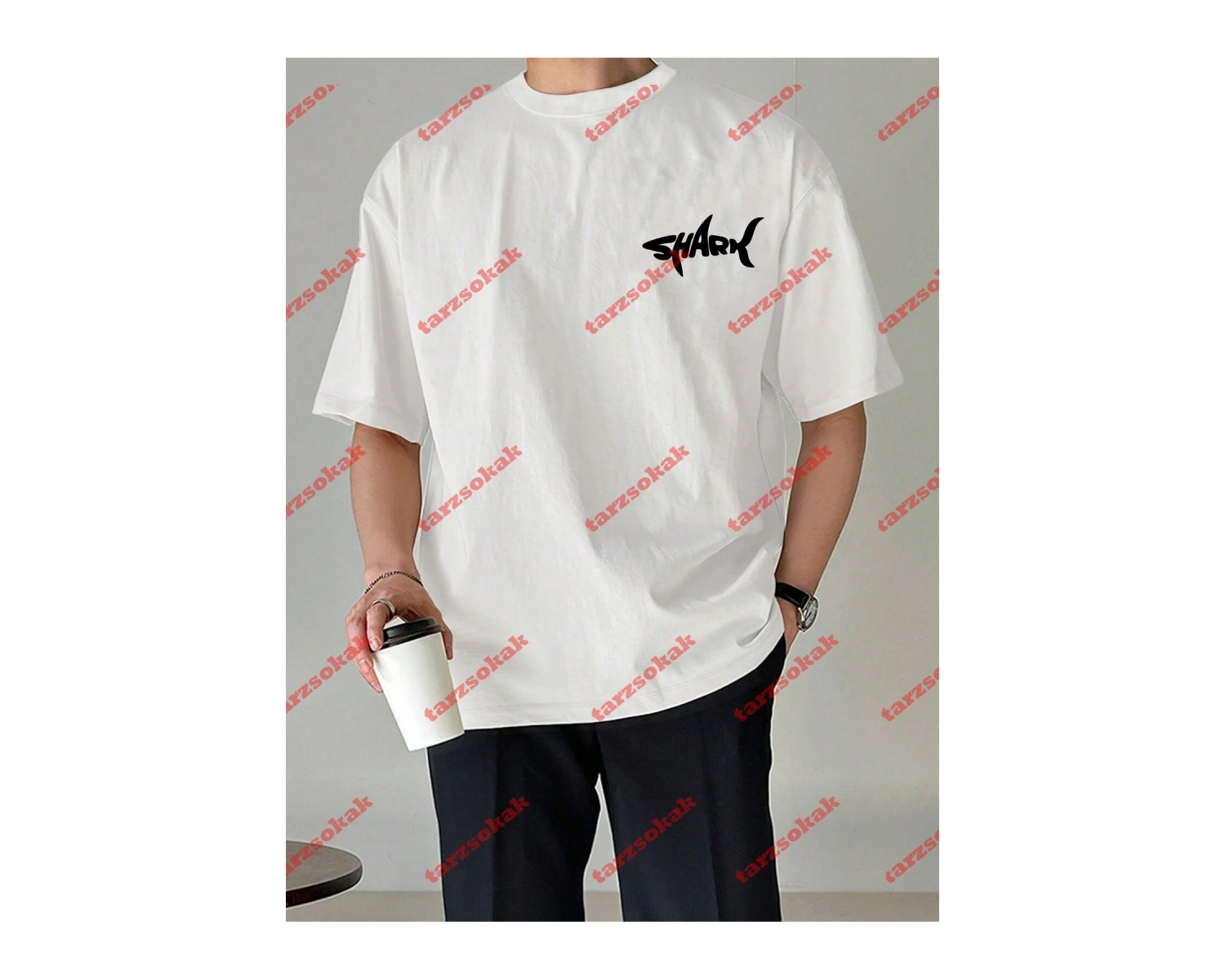 Unisex Shark Tasarım Tshirt Kısa kollu bisiklet yaka t-shirt