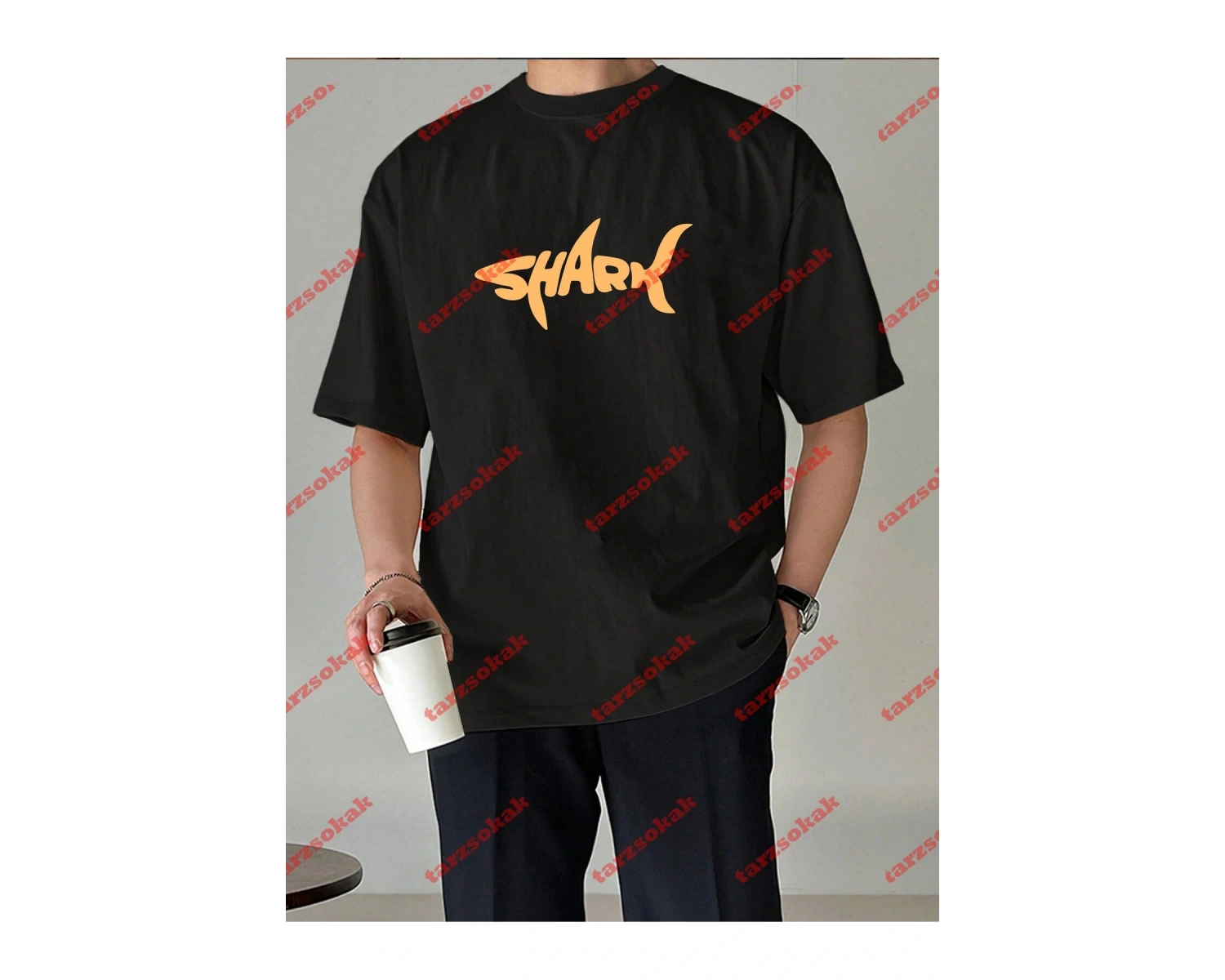 Unisex Shark Tasarım Tshirt Kısa kollu bisiklet yaka t-shirt