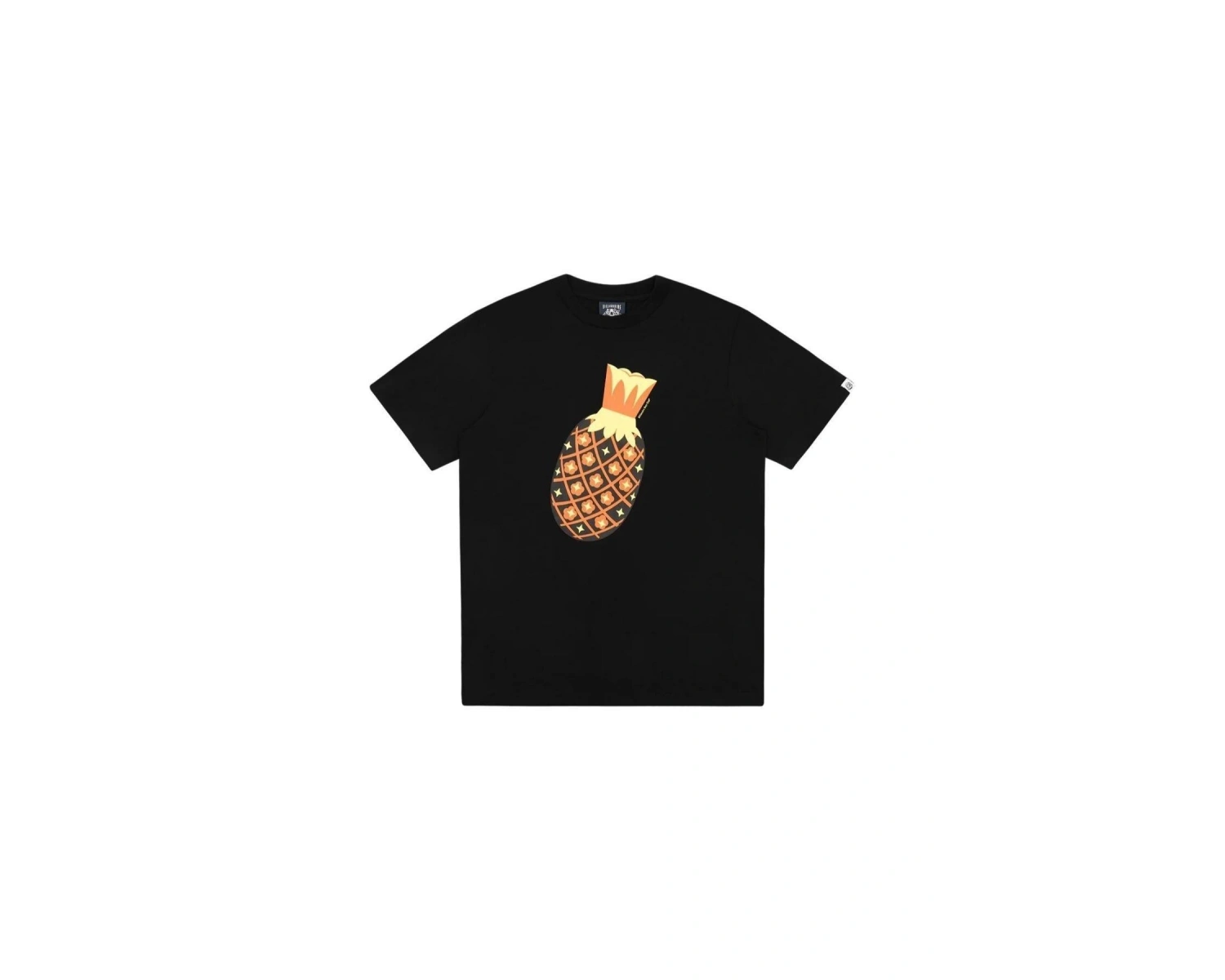 Unisex Siyah Ananas Baskılı Bisiklet Yaka Tshirt