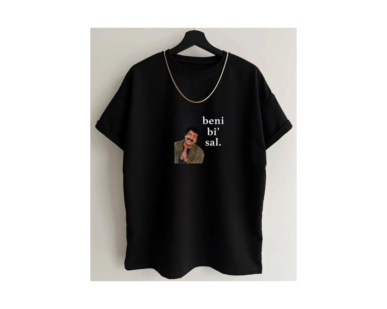 Unisex Siyah Beni Bi Sal Baskılı Bisiklet Yaka Tshirt