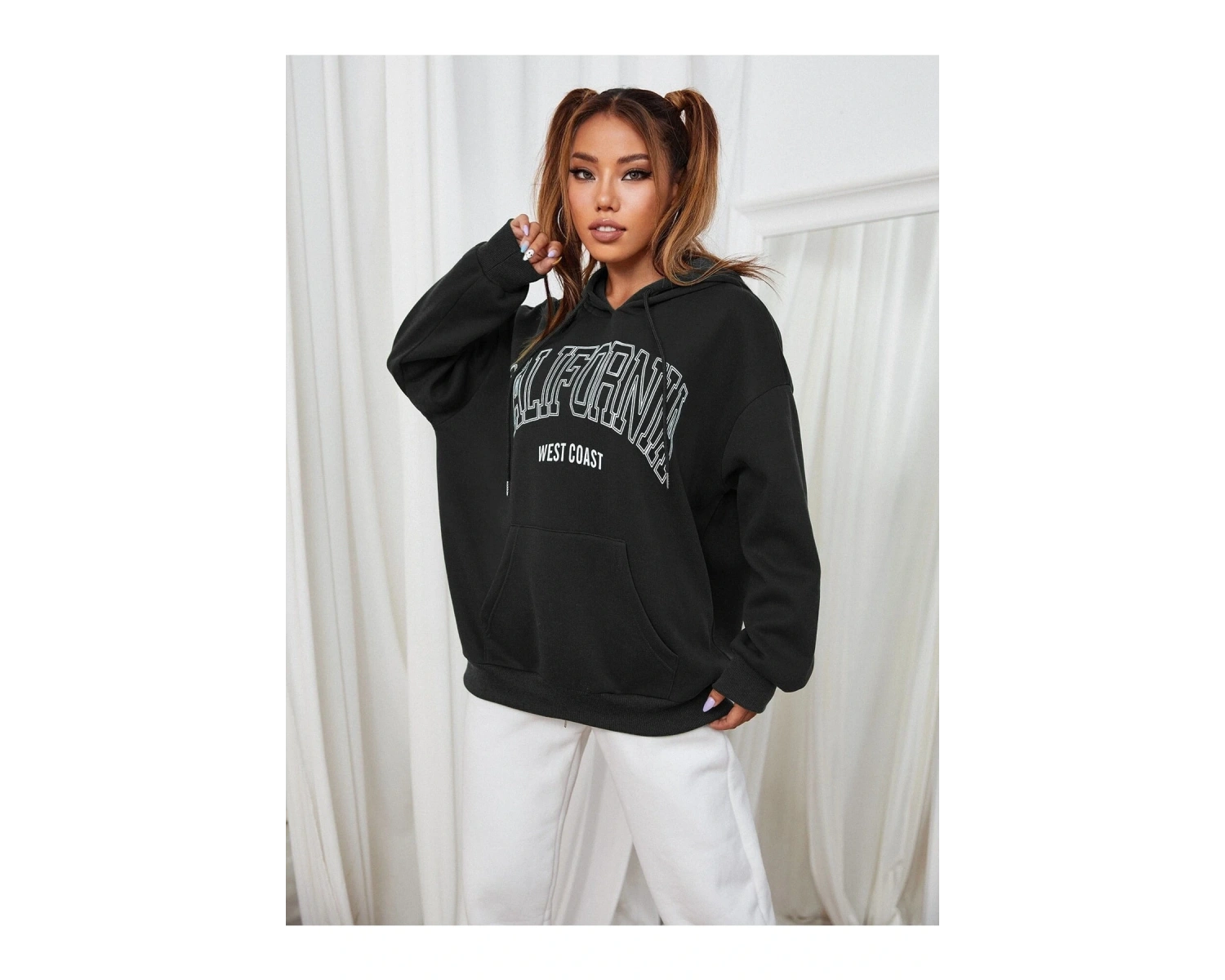 Unisex Siyah Calıfornia Baskılı Kapüşonlu Sweatshirt