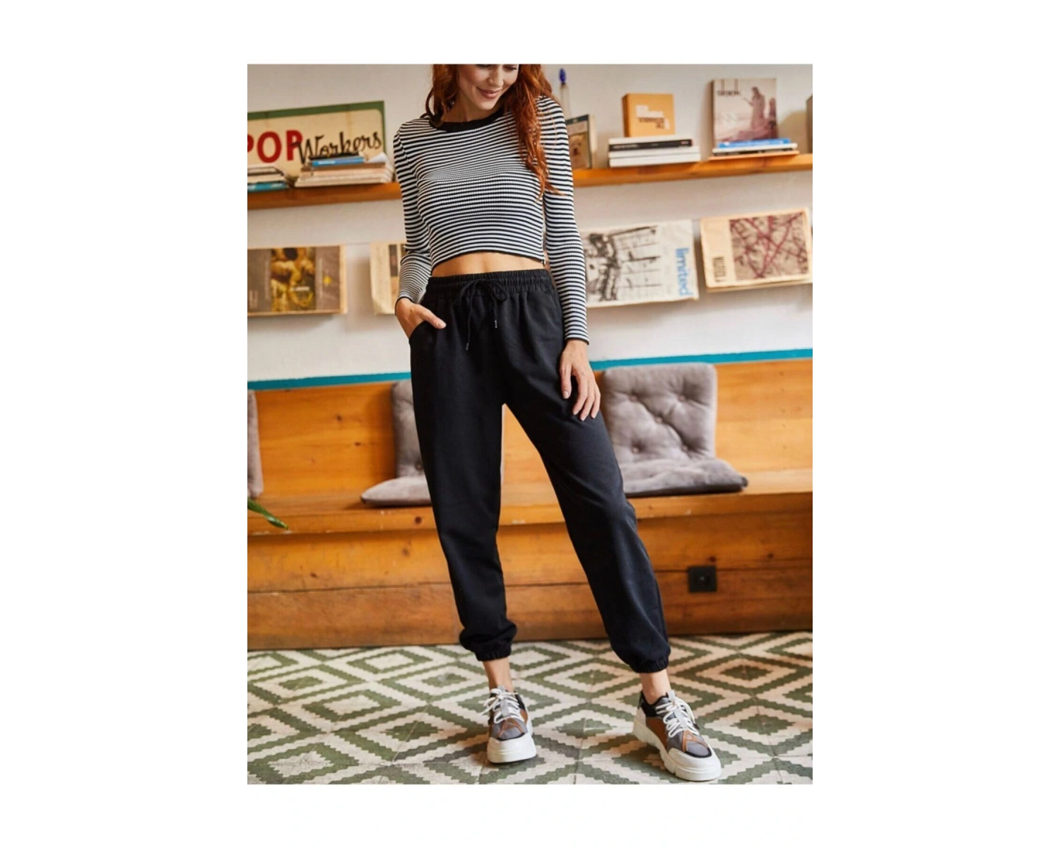 Unisex Siyah Cepli Beli Bağcıklı Basic Eşofman Altı Jogger