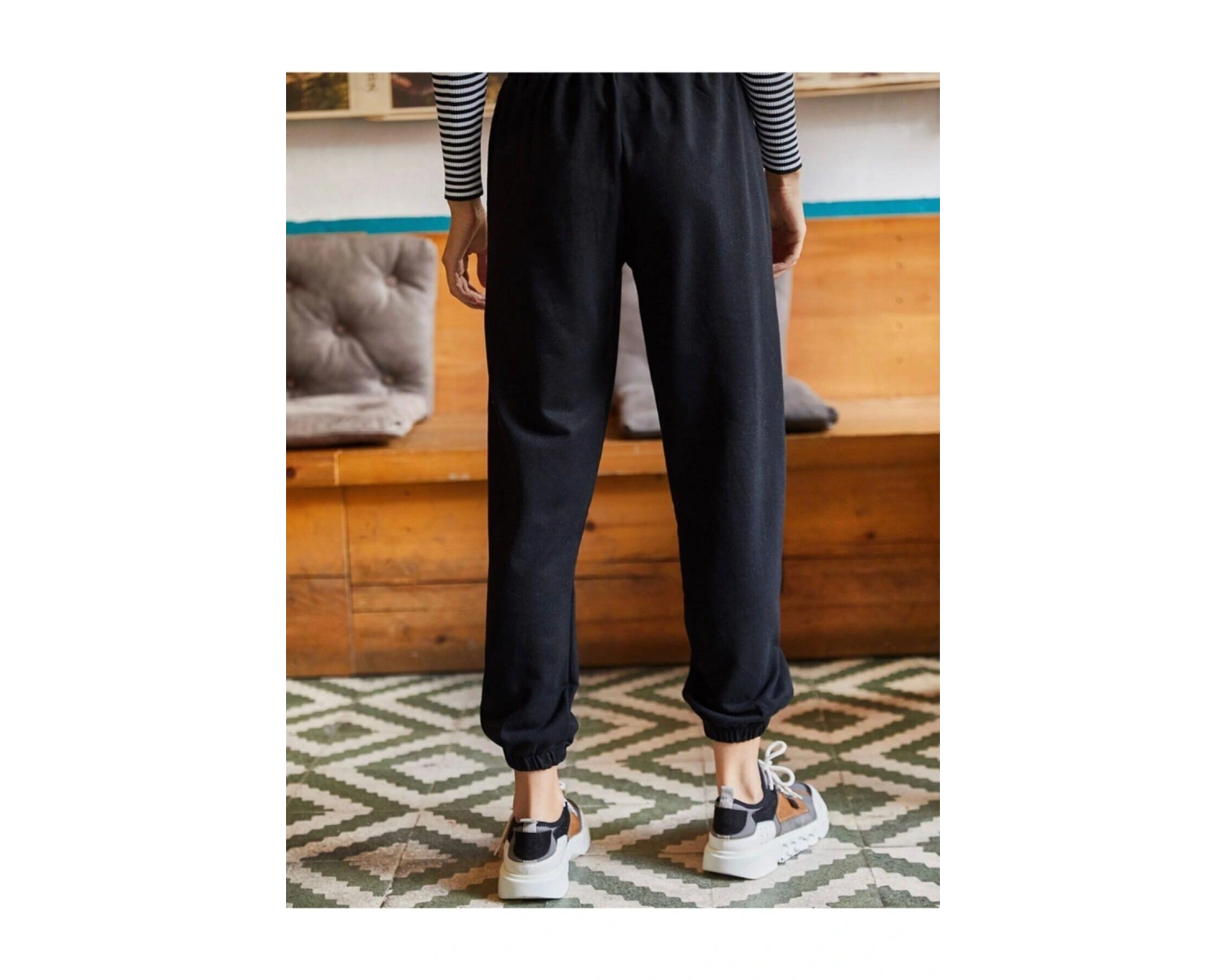 Unisex Siyah Cepli Beli Bağcıklı Basic Eşofman Altı Jogger