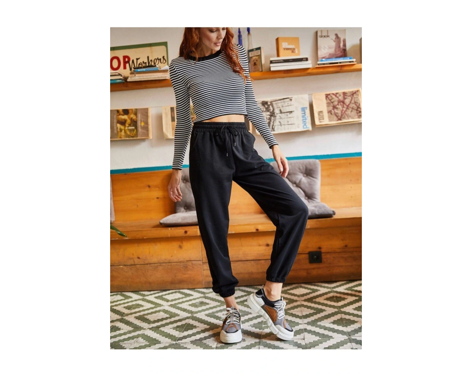 Unisex Siyah Cepli Beli Bağcıklı Basic Eşofman Altı Jogger