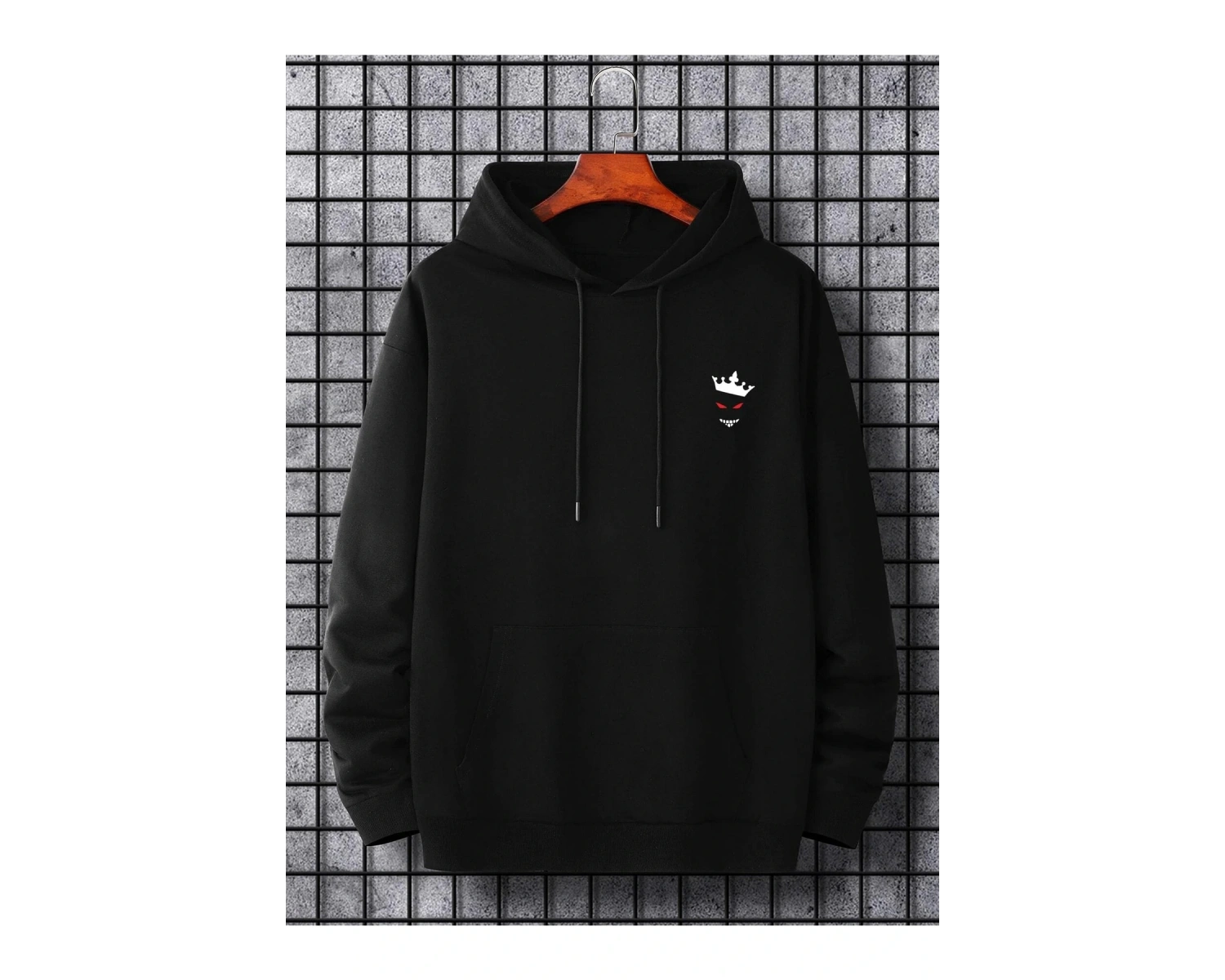 Unisex Siyah Devil Baskılı Kapüşonlu Sweatshirt