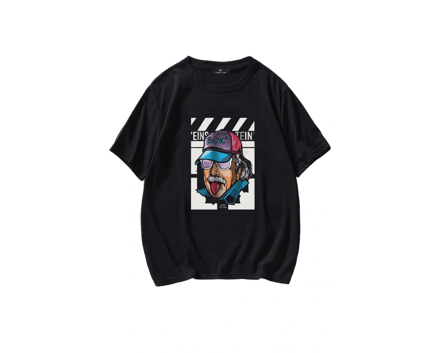 Unisex Siyah Einstein Baskılı Oversize Tişört