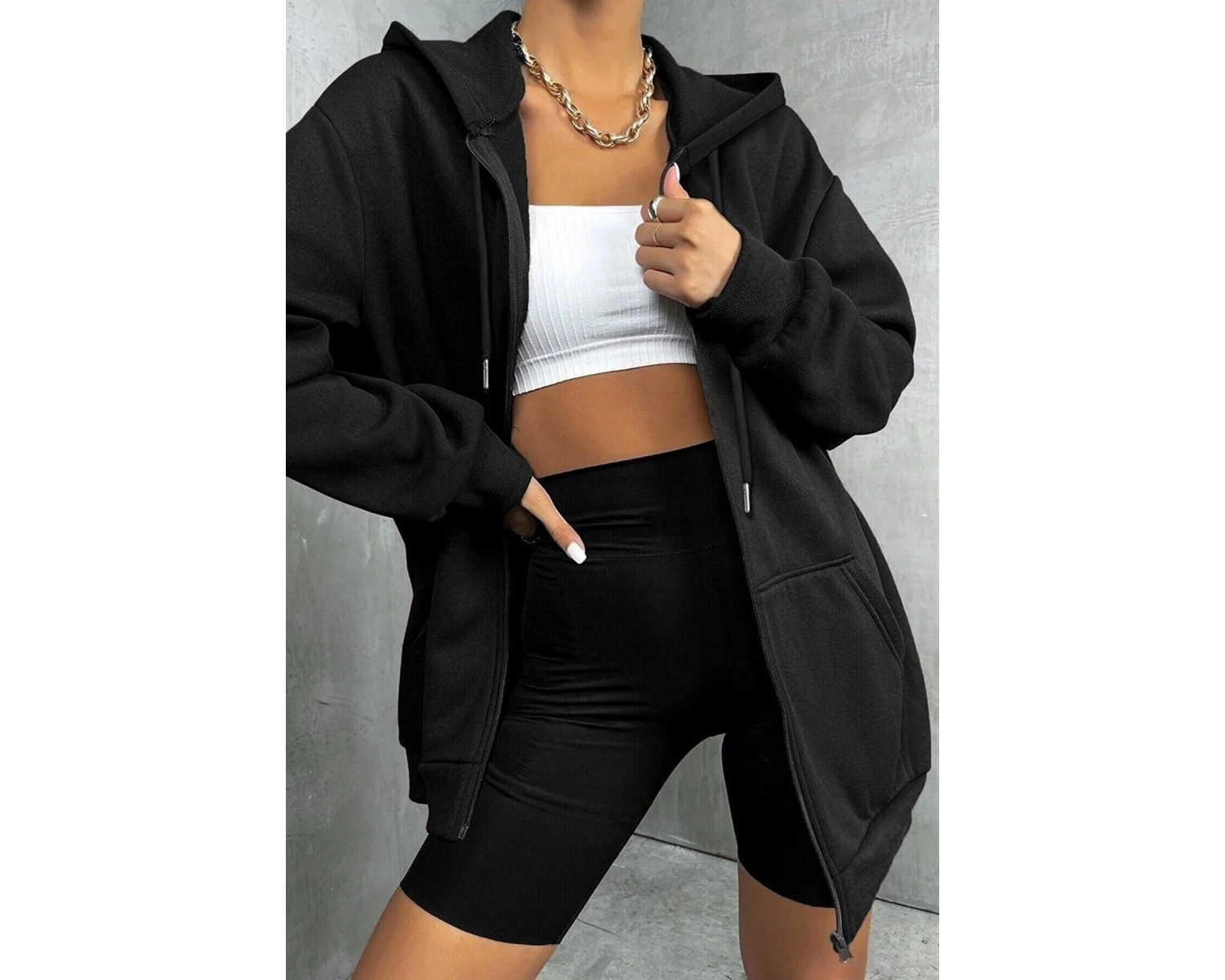 Ünisex Siyah Fermuarlı Oversize Sweatshirt NEW YORK21