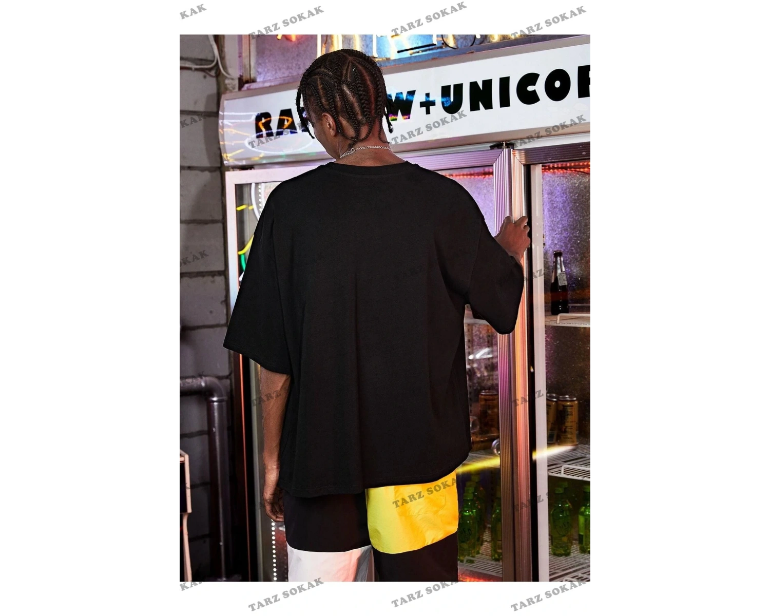 Unisex Siyah Not Bound Baskılı Oversize Bisiklet Yaka