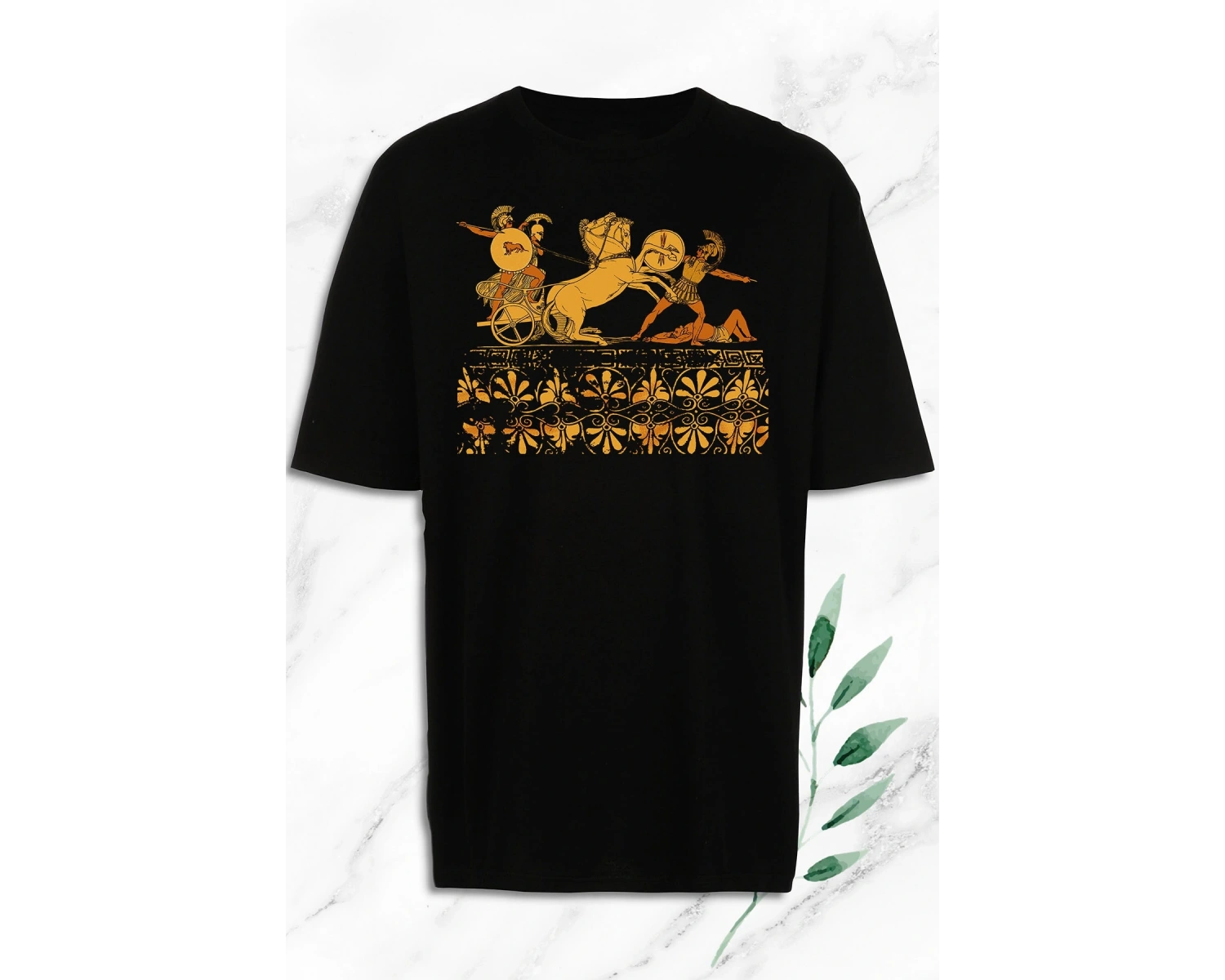 Unisex Siyah Oversize Mitoloji Truva Prensi Hektor Baskılı Tişört