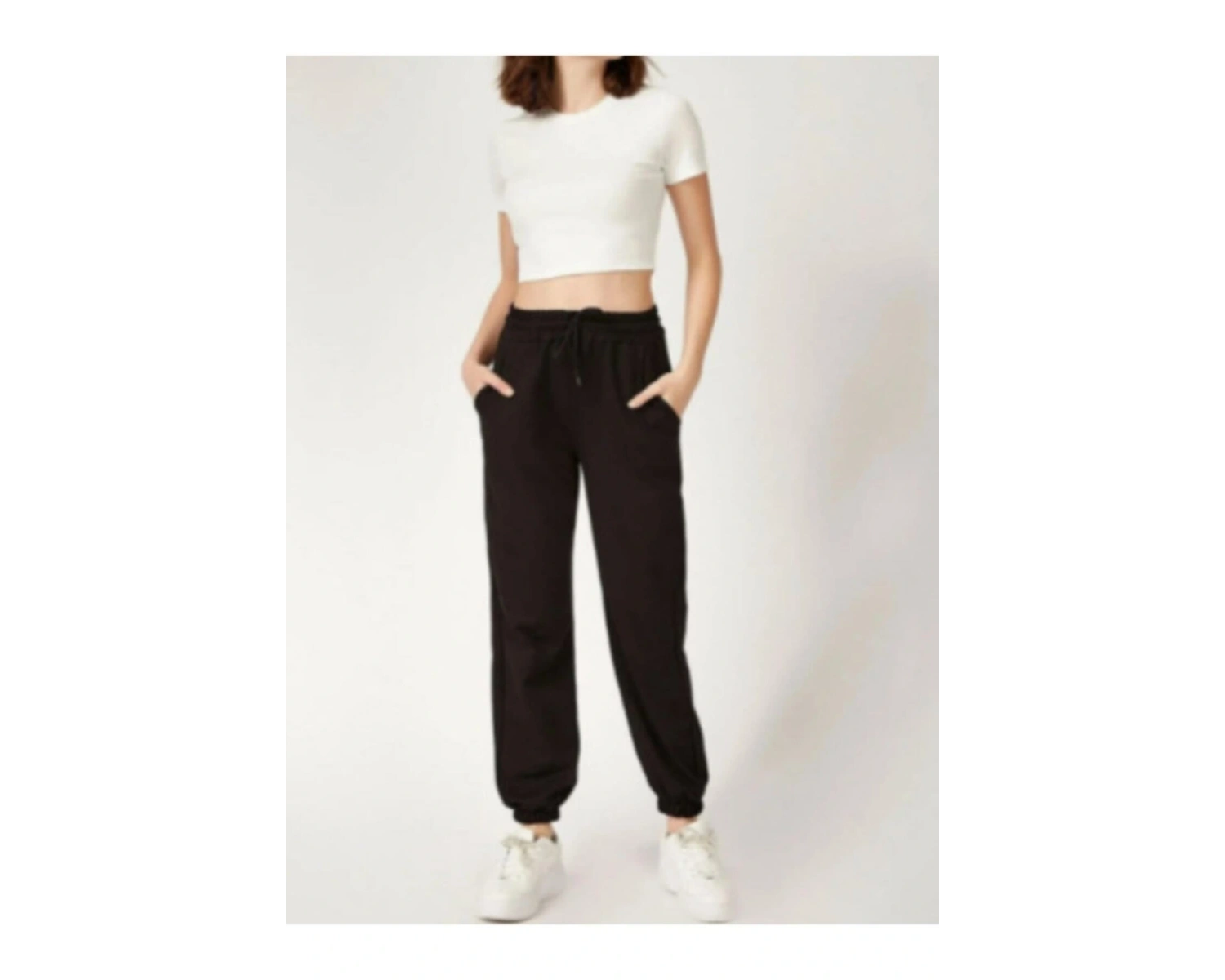 Unisex Siyah Paçası Lastikli Eşofman Altı