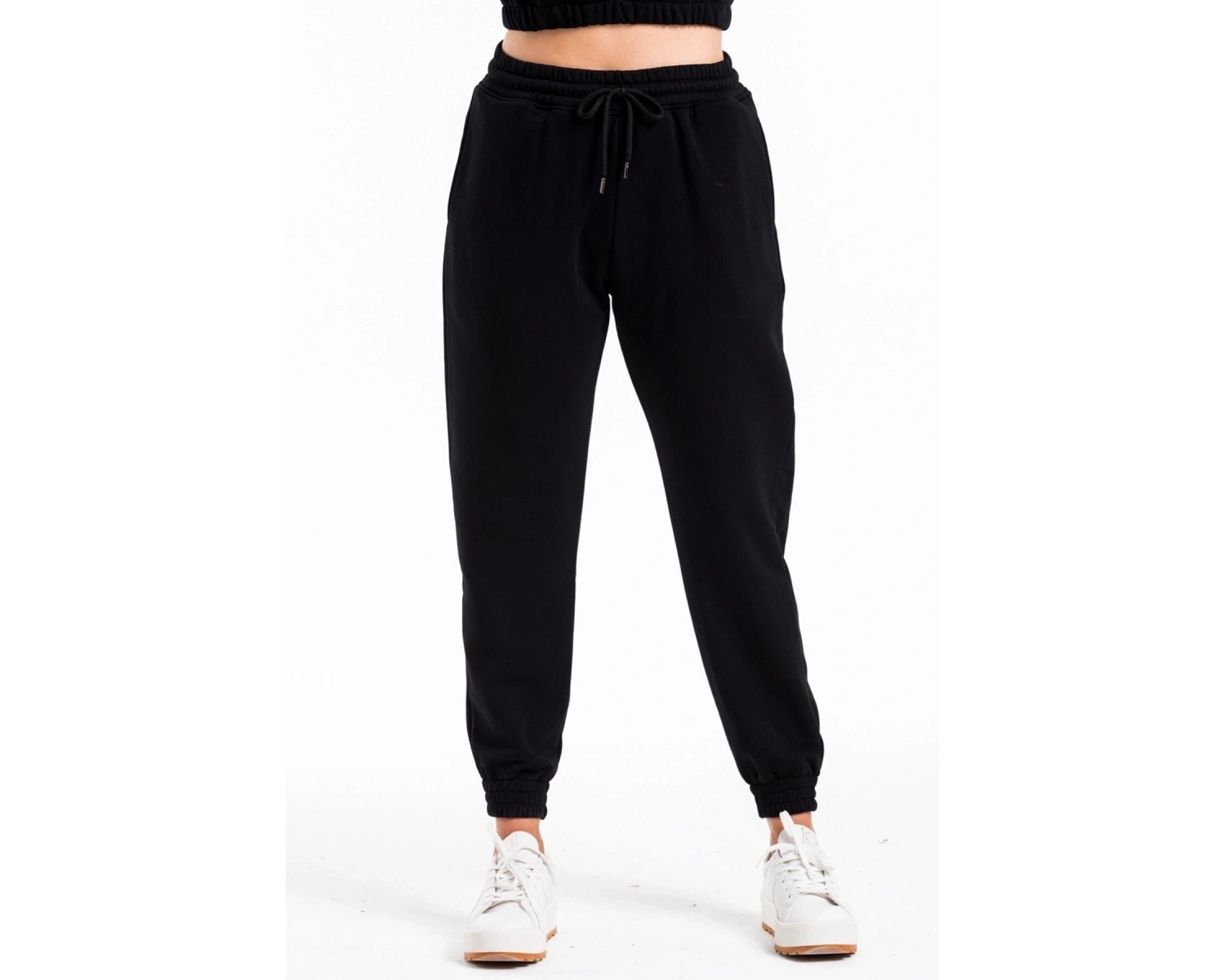 Unisex Siyah Paçası Lastikli Eşofman Altı