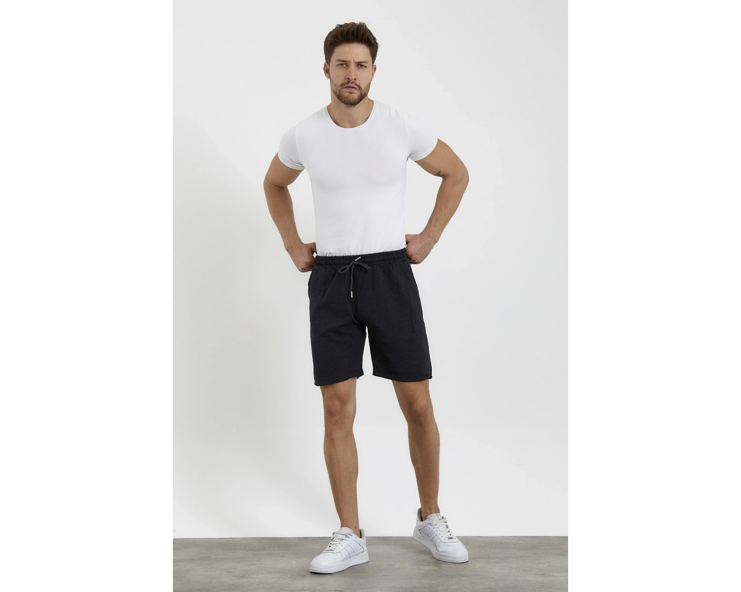 Unisex Slim Fitt Antrasit 2 Iplik Yazlık Ince Spor Şort