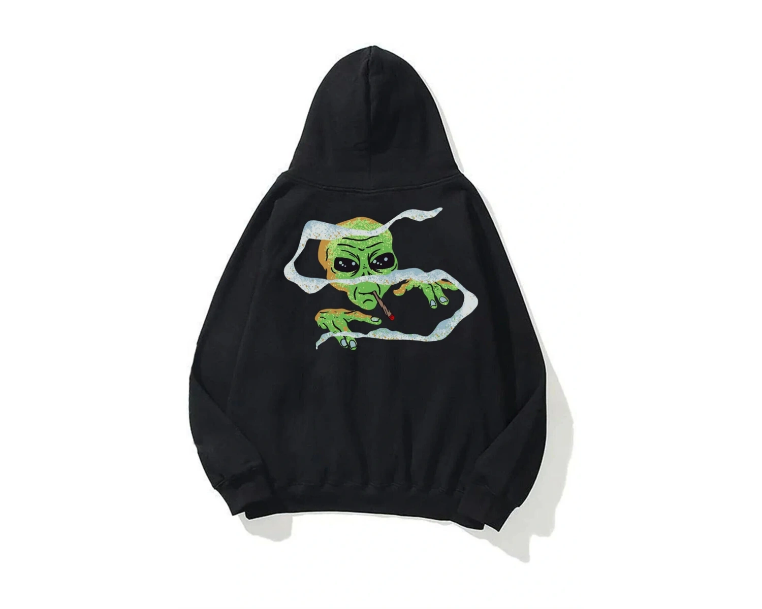Unisex Smoking Alien Sweatshirt Hoodie Siyah