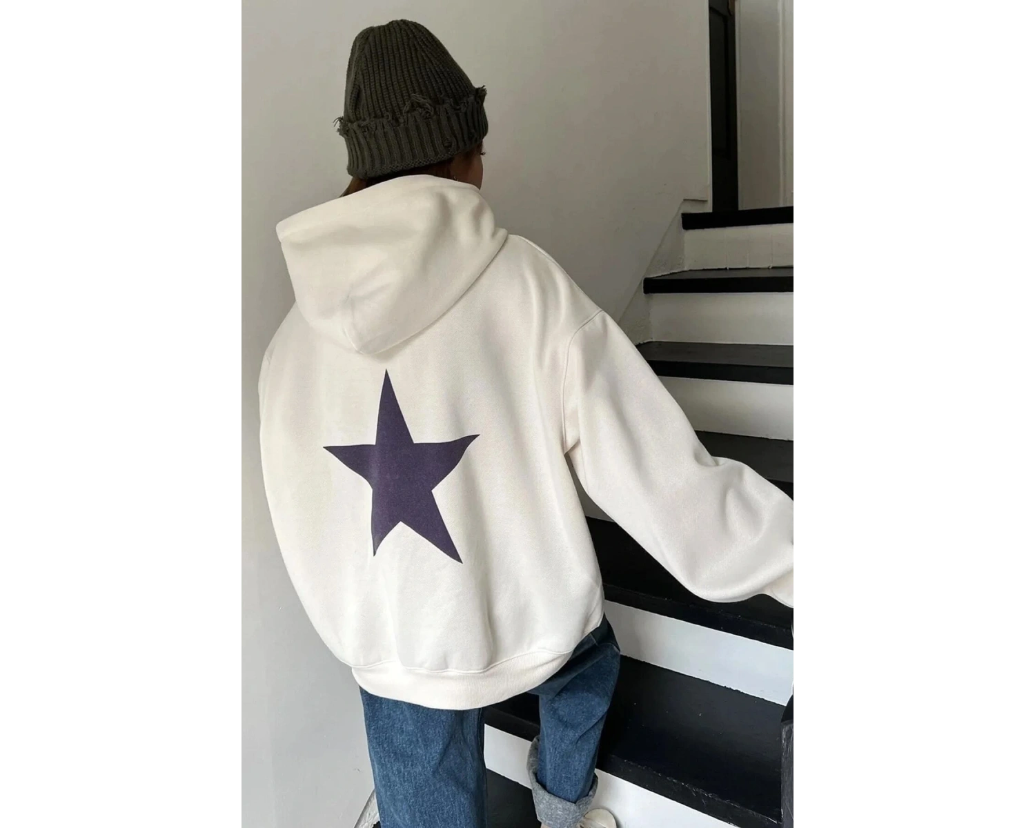 Unisex Star Baskılı Sweatshirt KP-LACI-SIRTYILDIZ Beyaz