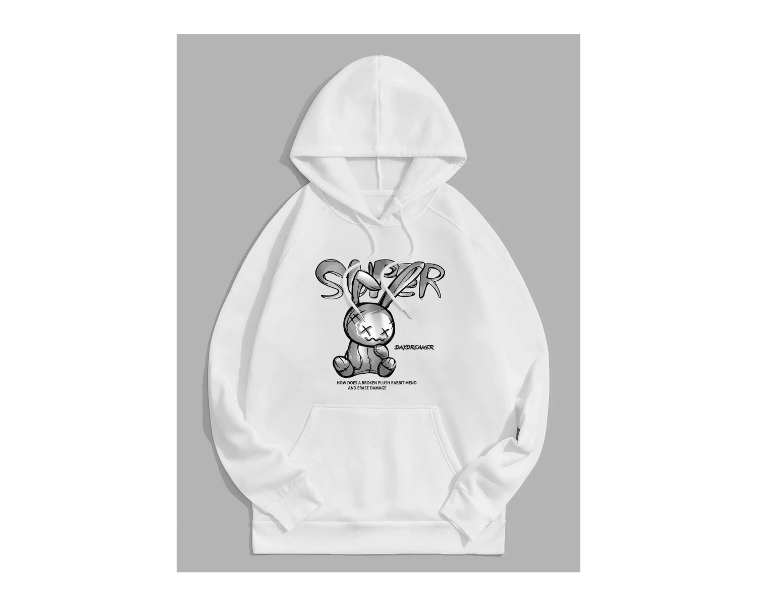 Unisex Super Baskılı Kapüşonlu Sweatshirt Beyaz