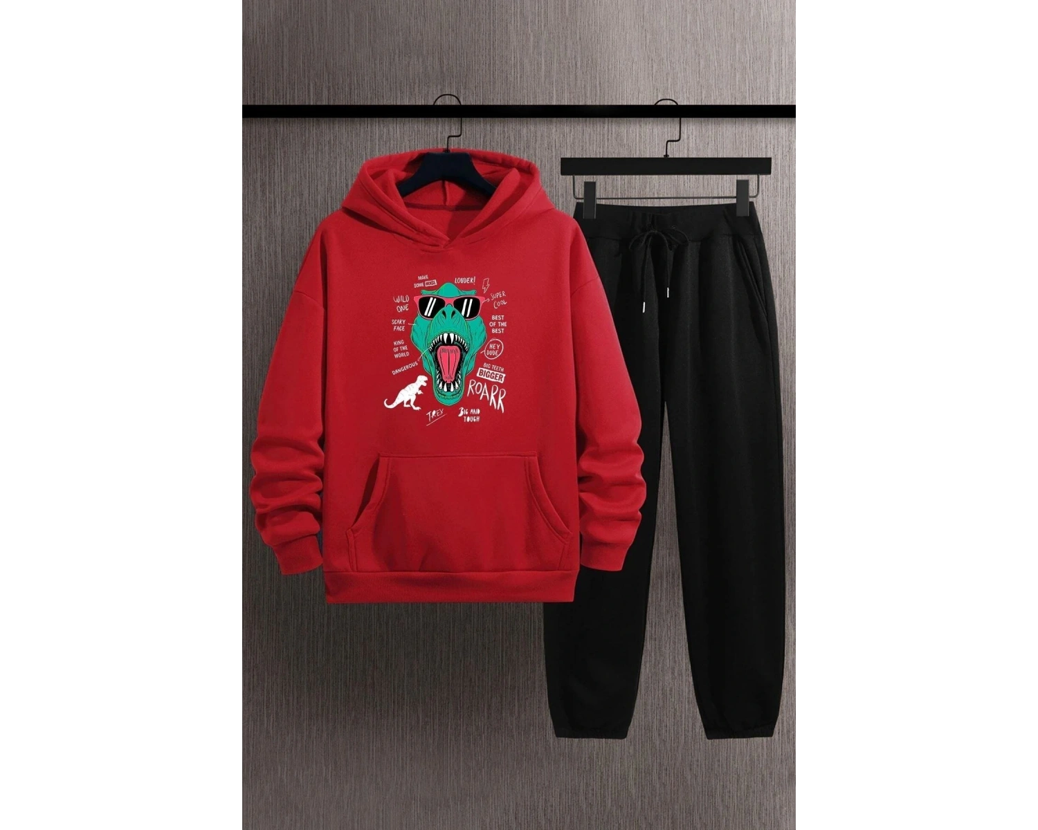 Unisex T - Rex Baskılı Eşofman Takımı KP-SİYAH-DINAZOR-ESH-SİYAH