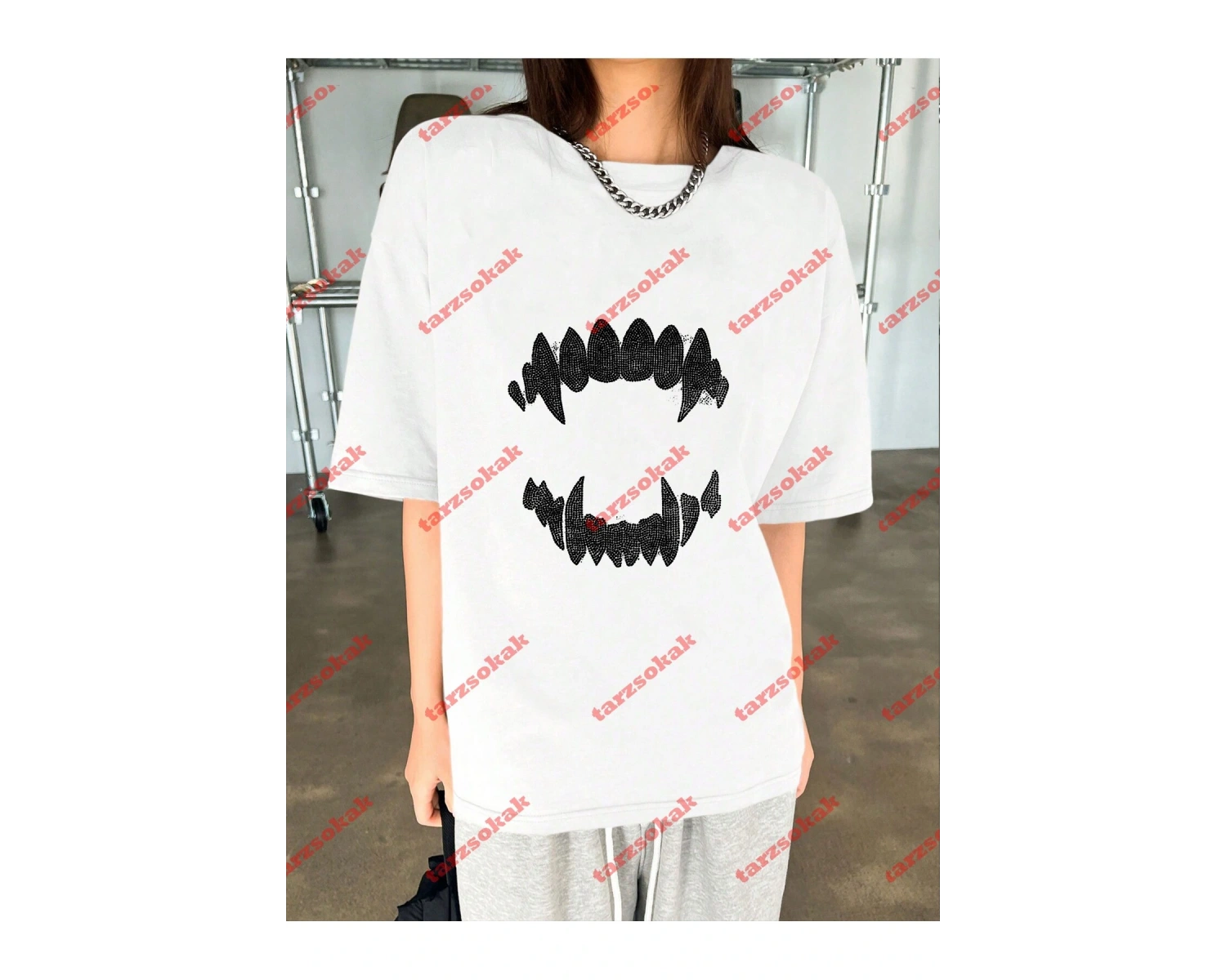 Unisex Teeth Tshirt Beyaz