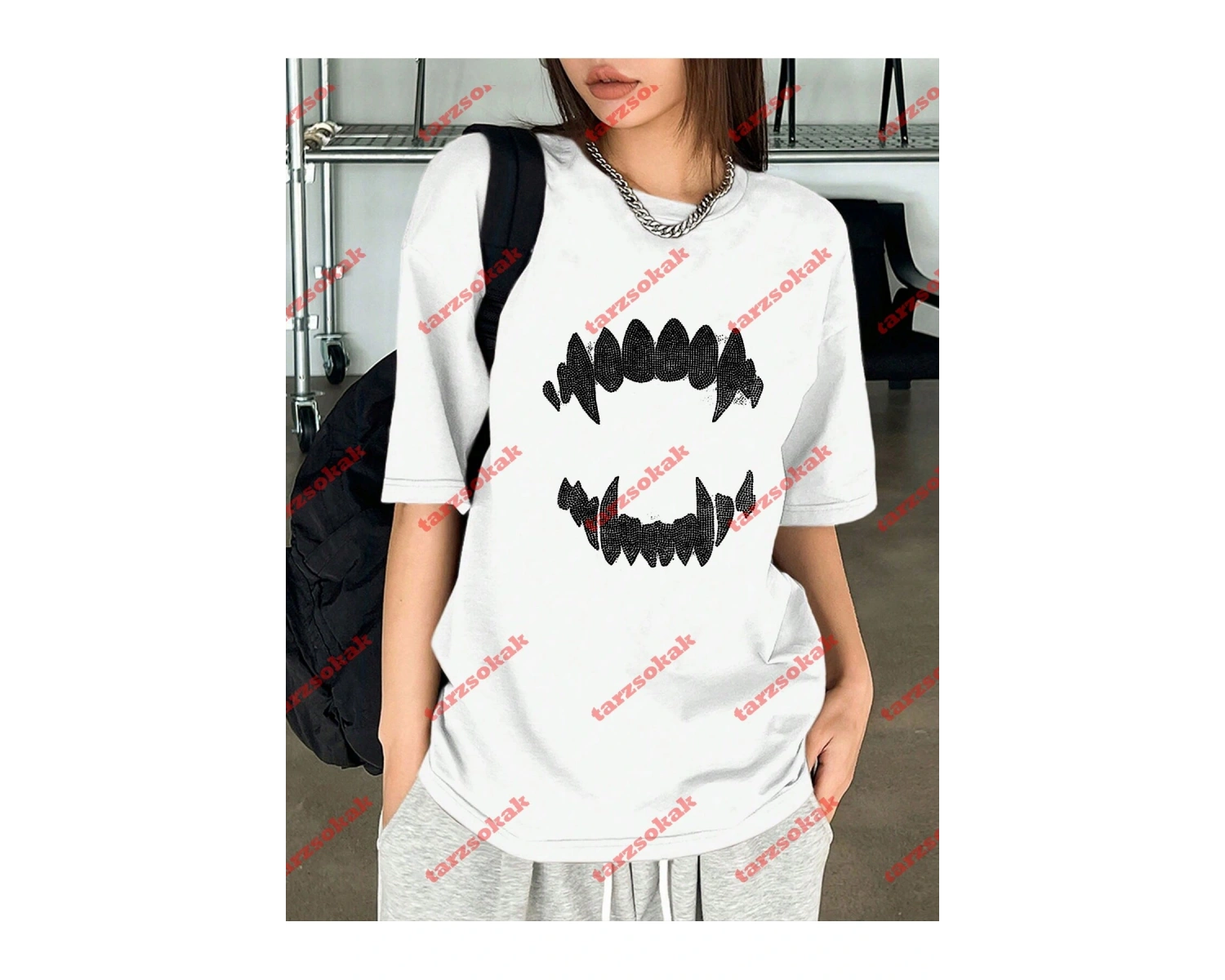 Unisex Teeth Tshirt Beyaz