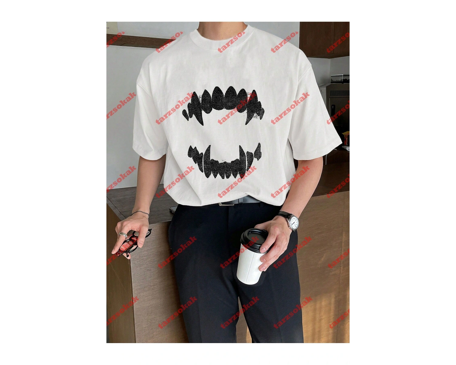 Unisex Teeth Tshirt Beyaz