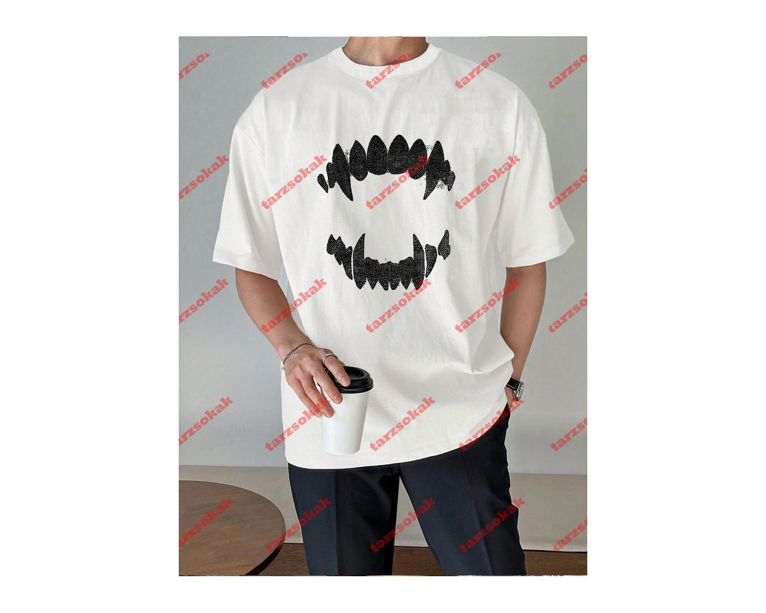 Unisex Teeth Tshirt Beyaz